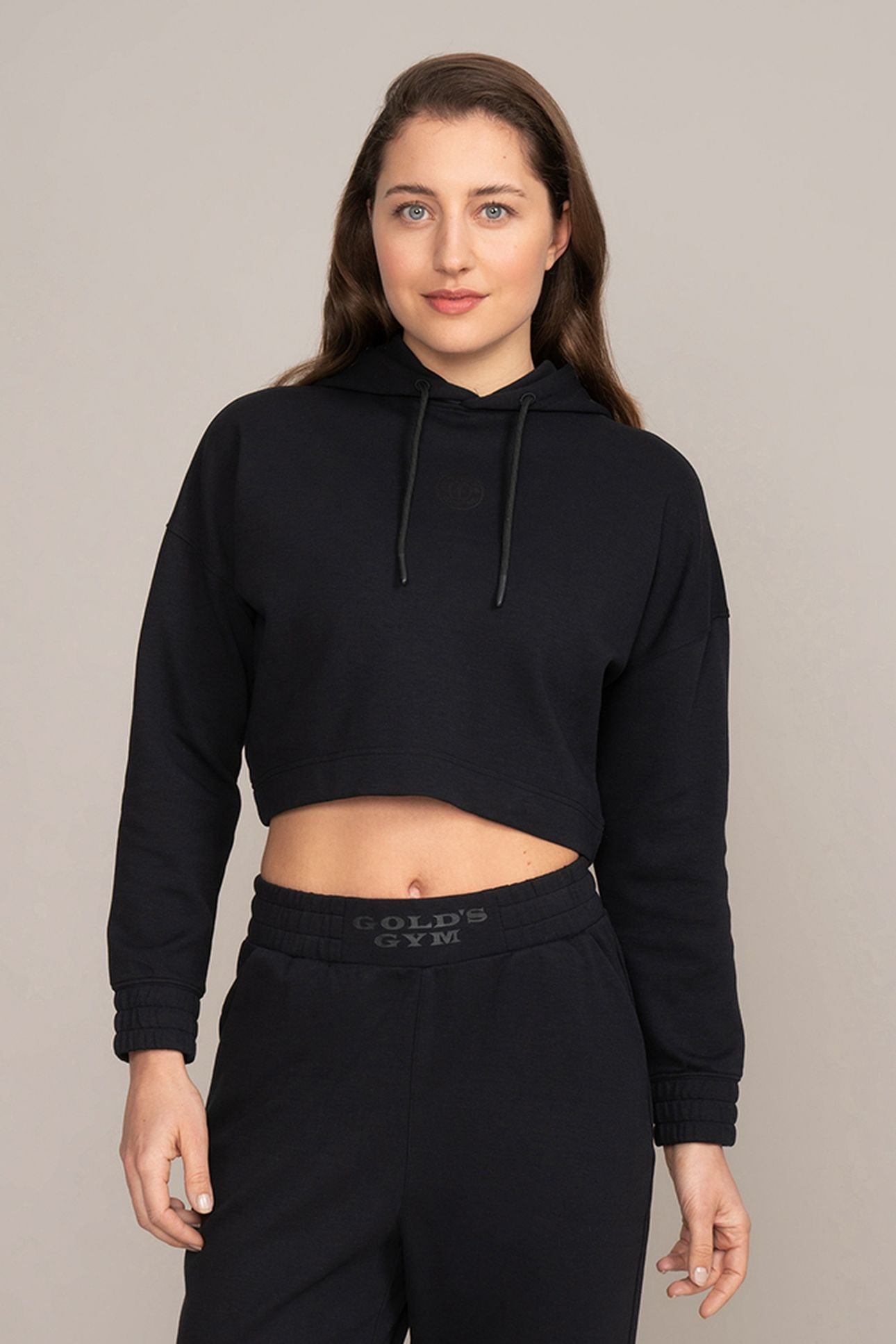 LADIES CROPPED HOODIE RUBBER PRINT BLACK 2