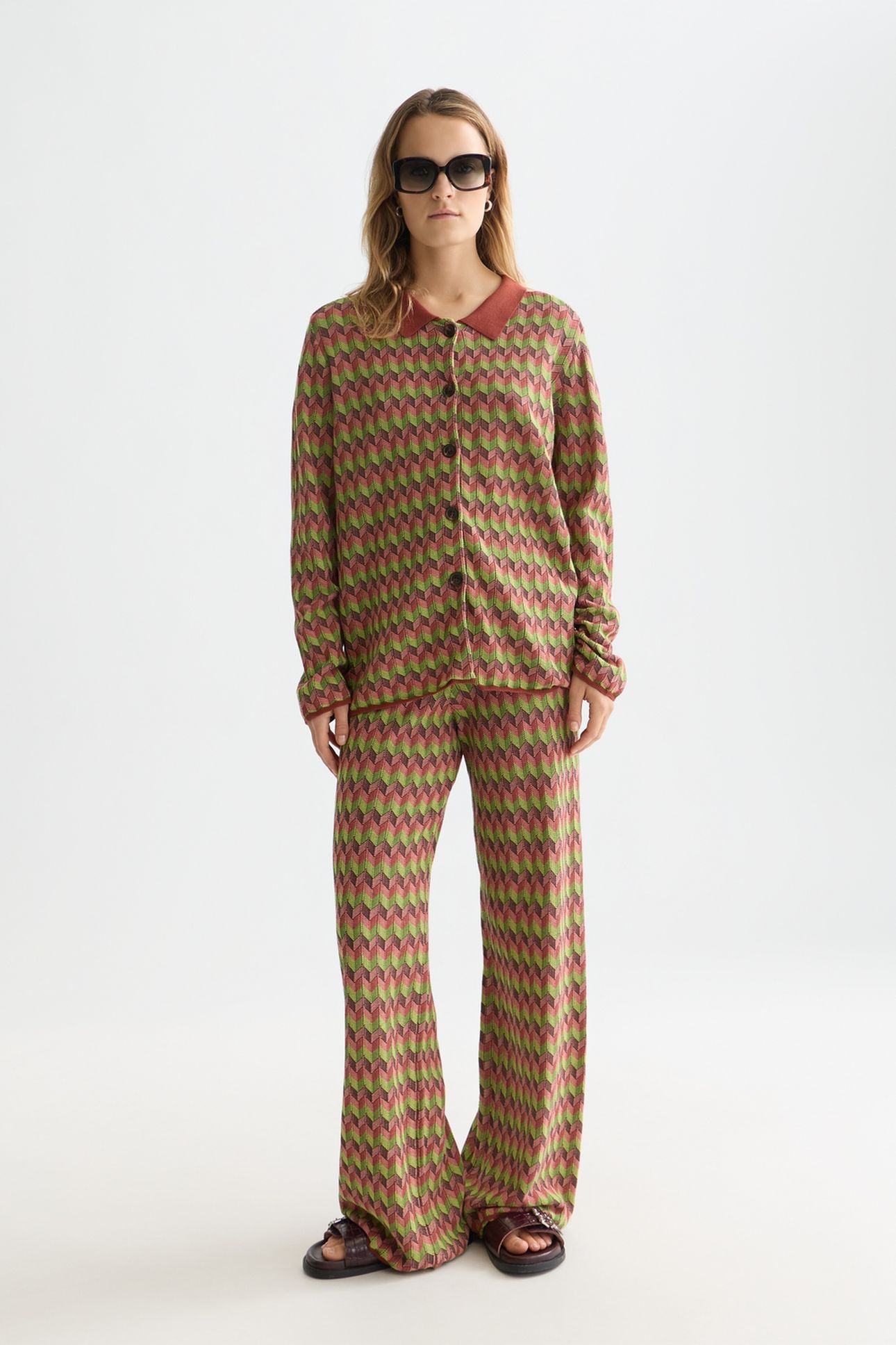 CHEVRON KNITTED TROUSERS BURNT HENNA 3