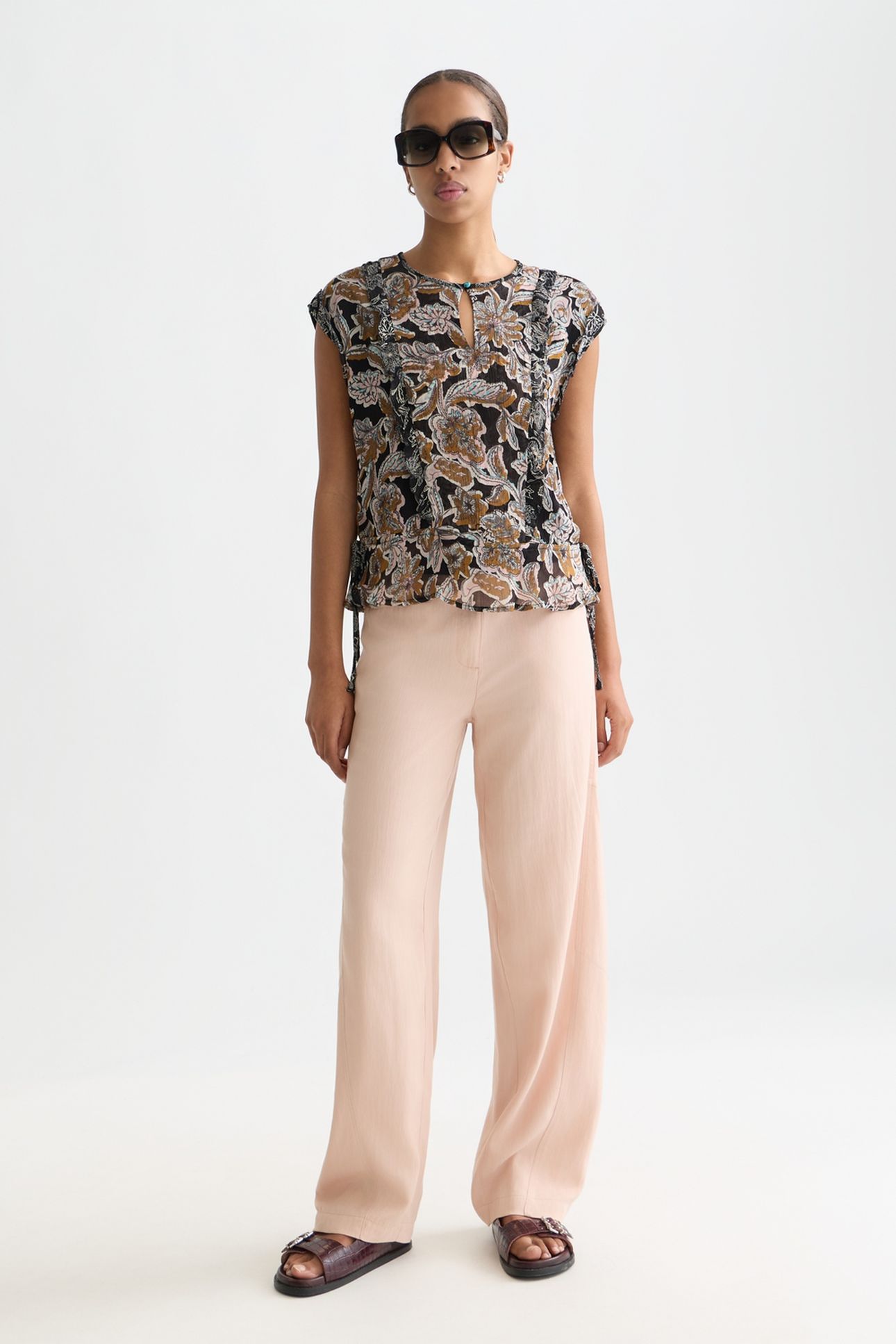 PRINTED CHIFFON TOP WITH RUFFLE DETAILS LUCKY BANDANA MULTI 6