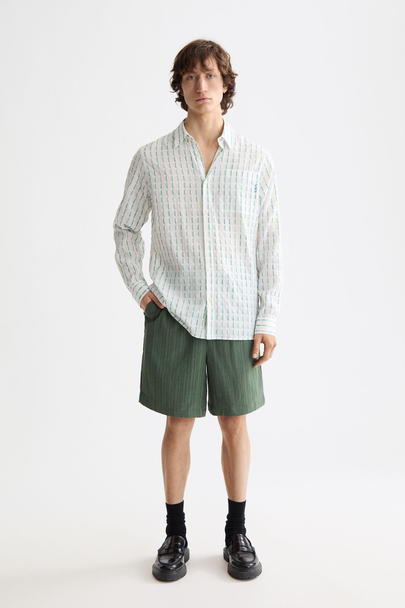 FAVE - TONAL STRIPED REGULAR FIT BERMUDA SHORTS THYME 4