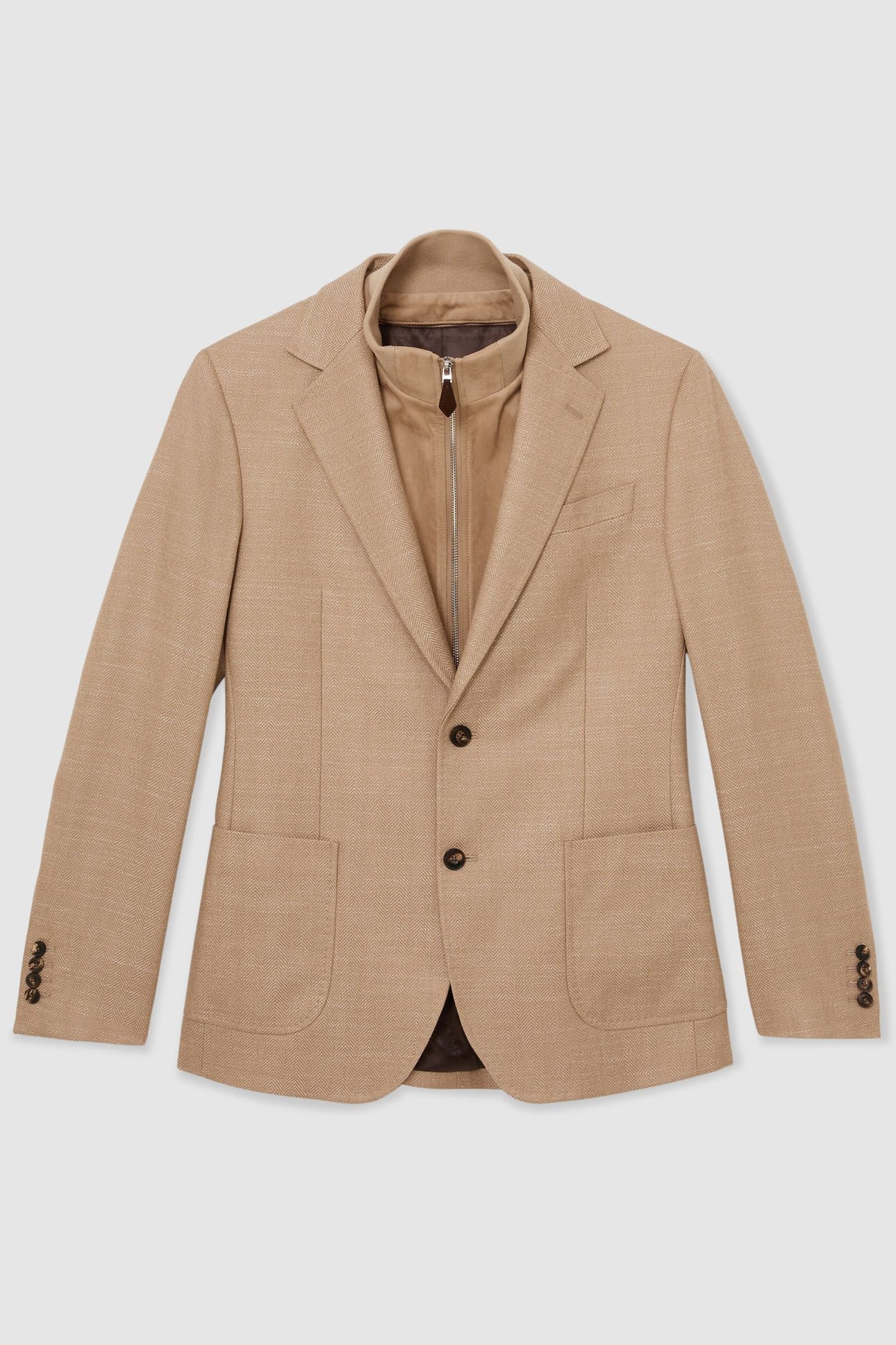 SB HERRINGBONE SUEDE INSERT GILET BLAZER CAMEL 5