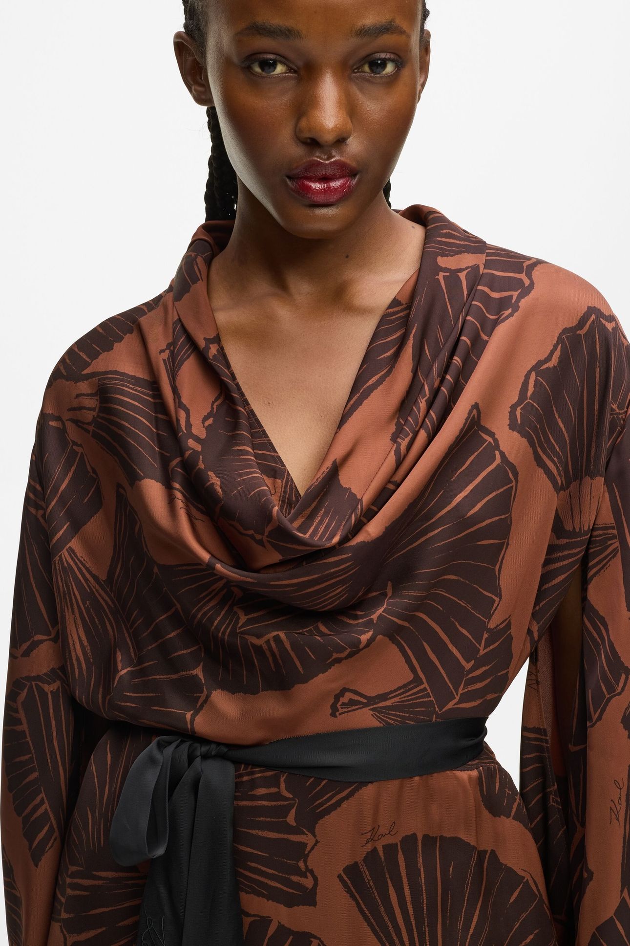 PRINTED FLUID KAFTAN GRAPHIC FAN FRIAR BROWN 6