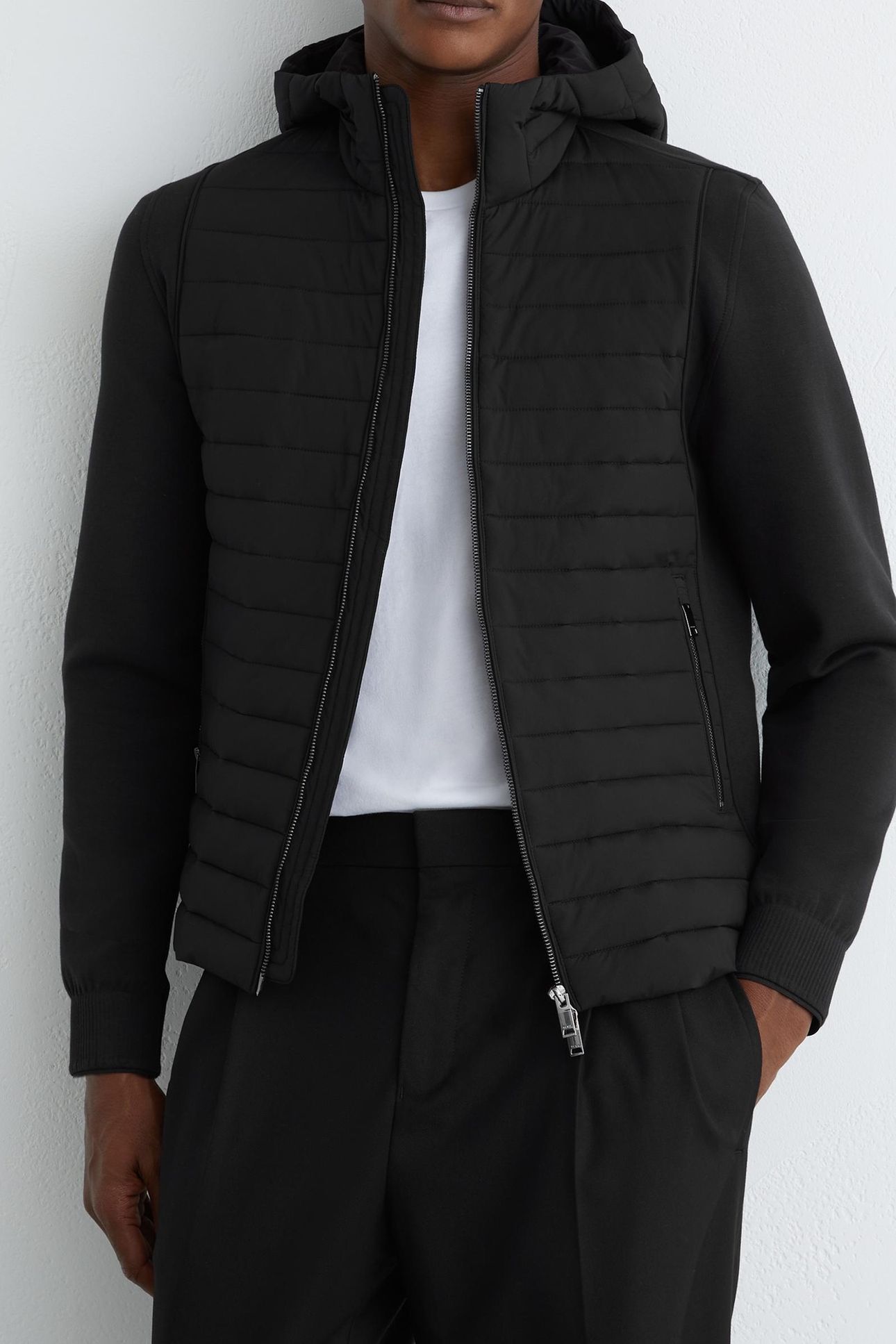 LS HOODED ZIP THROUGH HYBRID JACKET BLACK 1