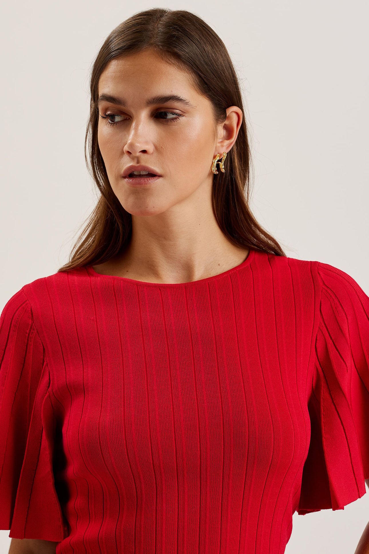 IIVANNA CREW NECK FLUTED SLEEVE KNIT RED 4
