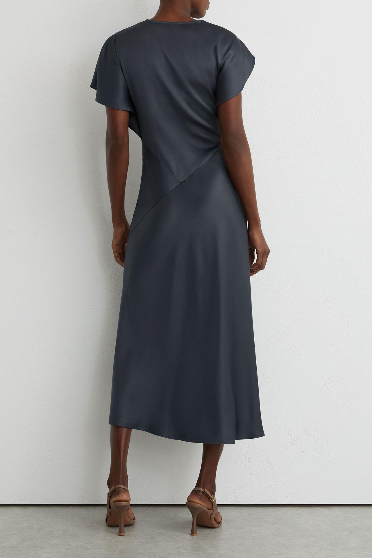 SATIN DRAPE DETAIL MIDI DRESS SLATE GREY 2