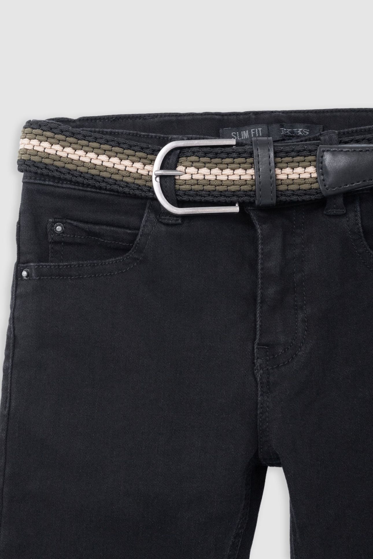 BOY'S BLACK SLIM JEANS WITH REMOVABLE BRAIDED WAISTBAND 4