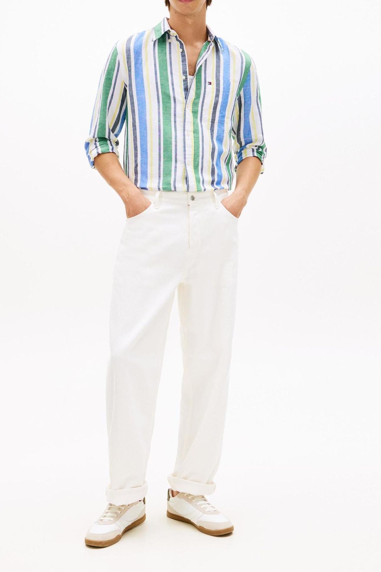 LINEN BLEND BOLD NOUVEAU GREEN/STRIPE 1