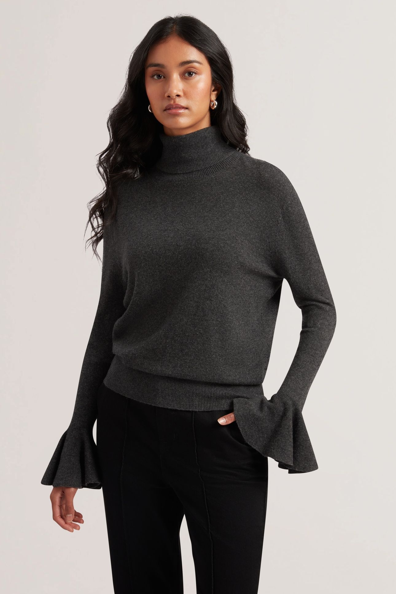 TAMSENN ROLL NECK FLUTED SLEEVE SWEATER GREY 1