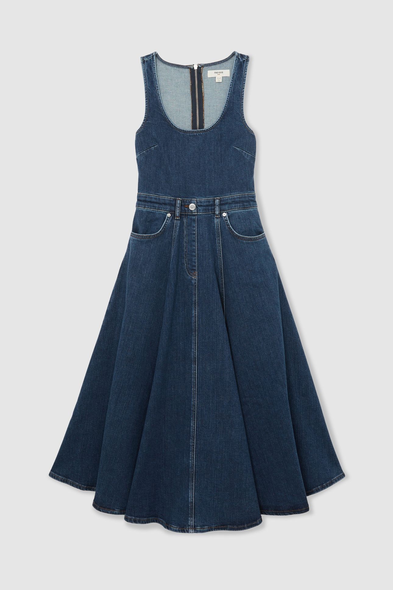 WAISTED DENIM MIDI DRESS INDIGO BLUE 4