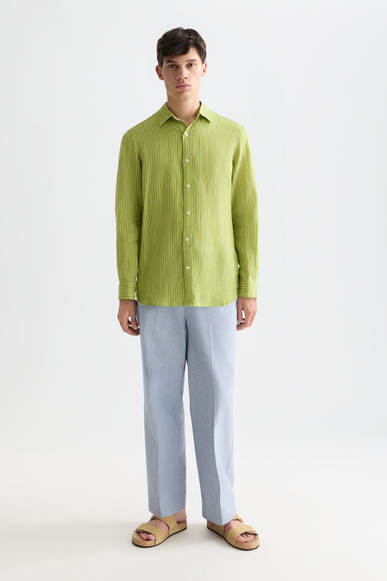 LINEN STRIPED REGULARFIT SHIRT DARK GREEN 3