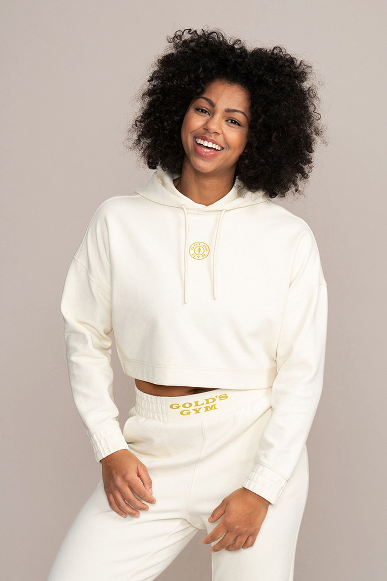LADIES CROPPED HOODIE RUBBER PRINT OFF-WHITE 1