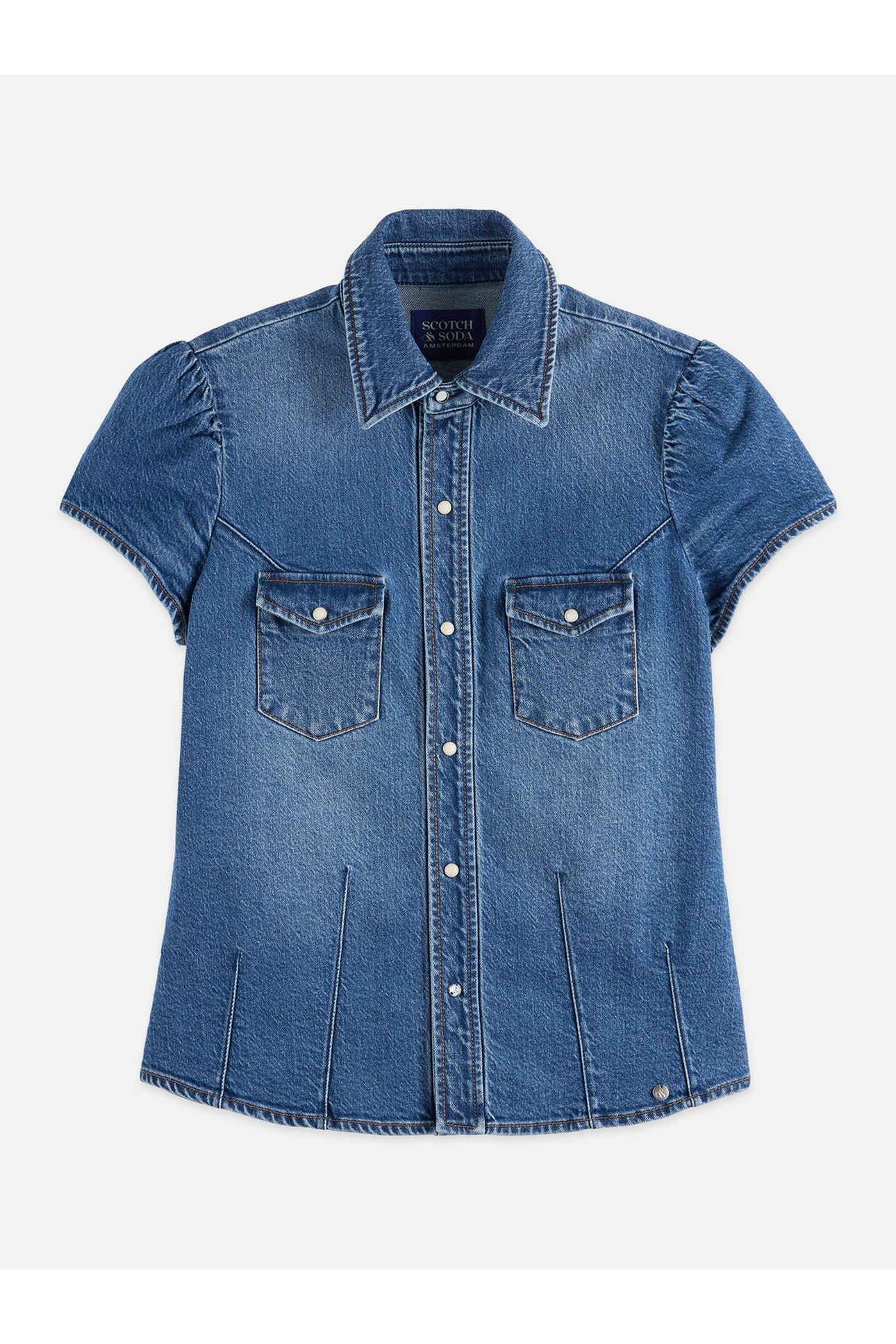 CAP SLEEVE FITTED DENIM SHIRT TEXAS SUN 1