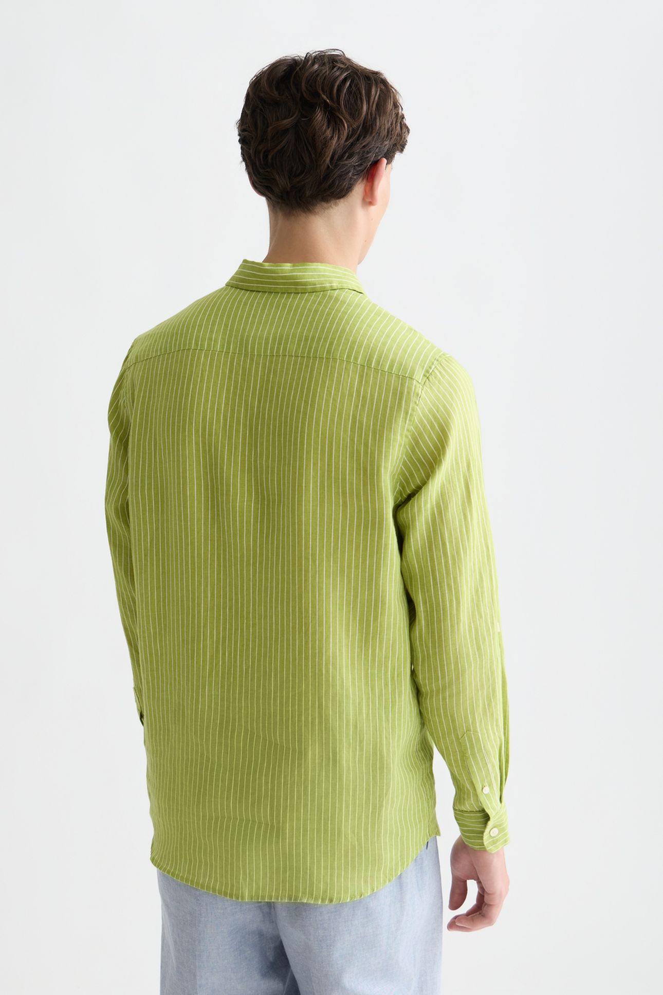 LINEN STRIPED REGULARFIT SHIRT DARK GREEN 2
