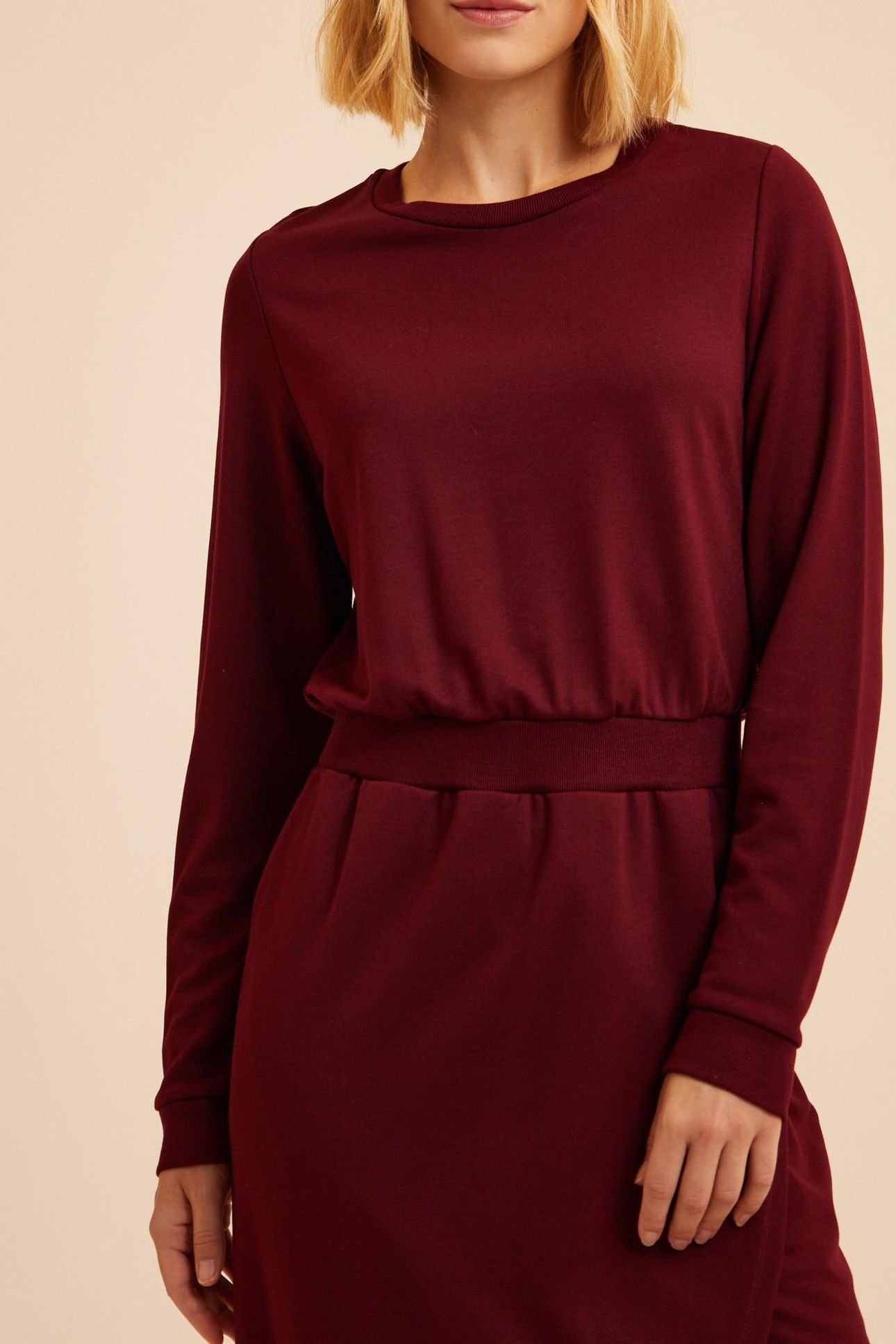 BURGUNDY SWEATSHIRT FABRIC LONG DRESS WITH MONOGRAM 5