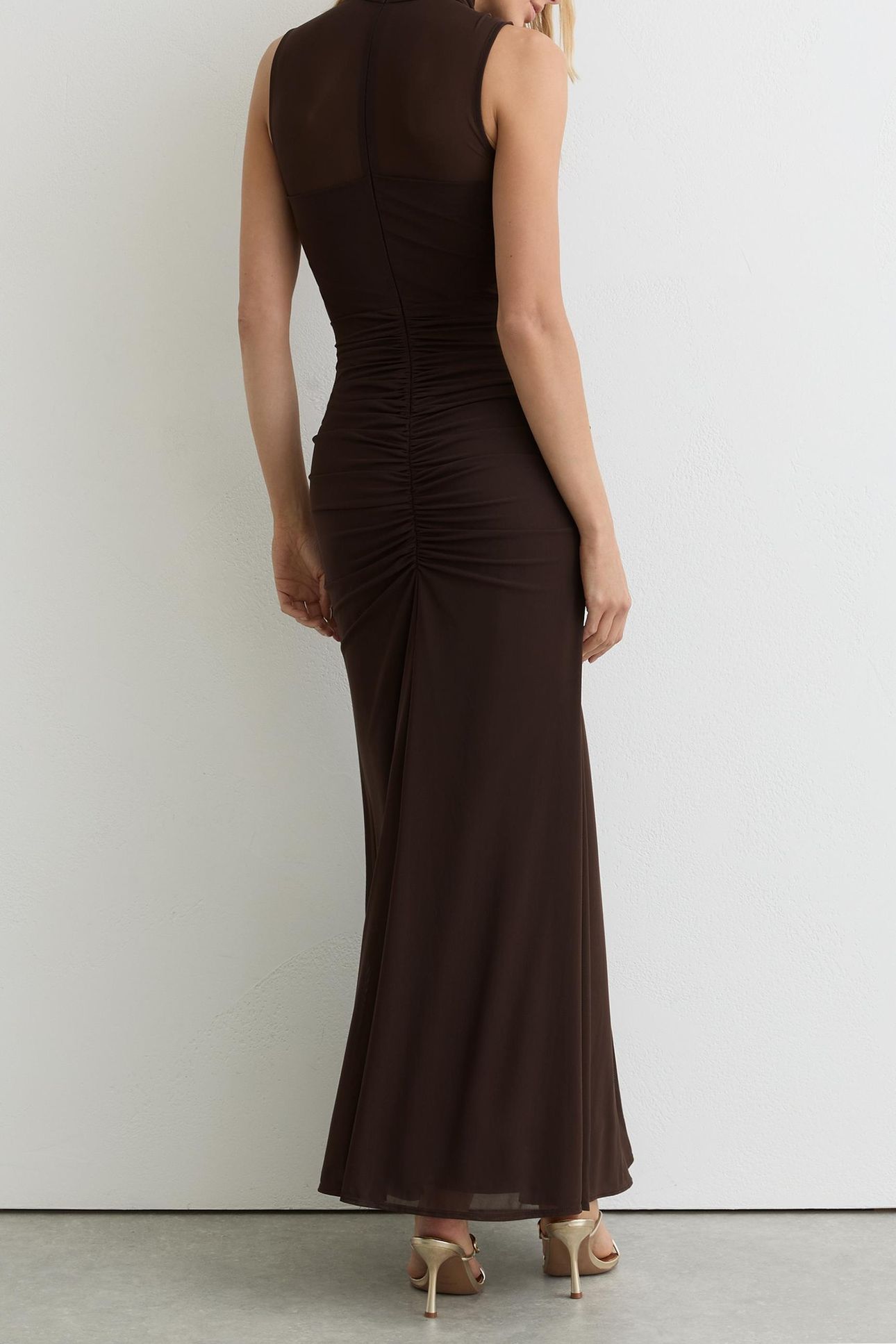 RUCHED SLEEVELESS MAXI DRESS CHOCOLATE BROWN 2