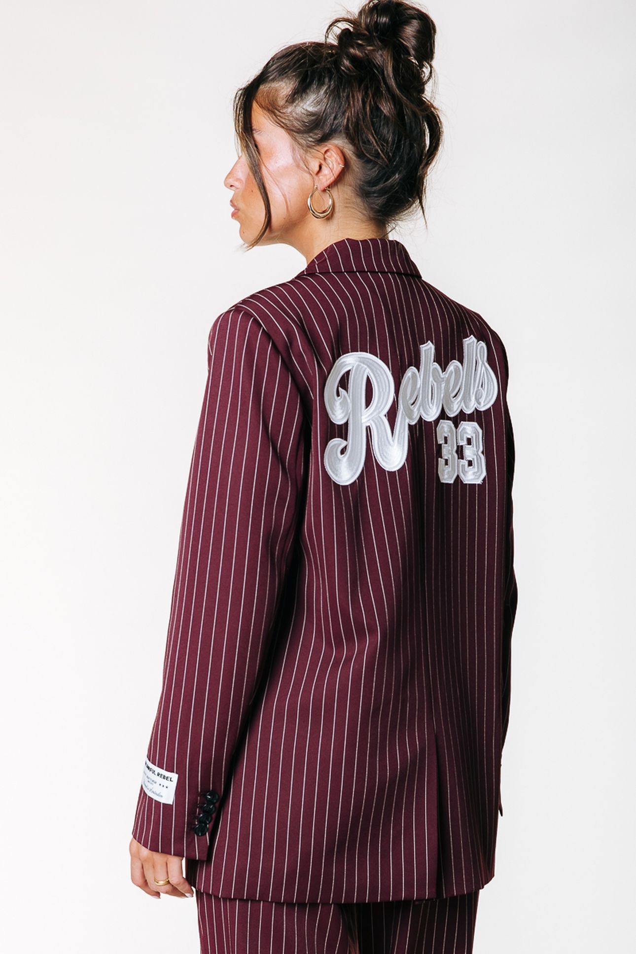 JESRA PINSTRIPE SINGLE BREASTED BLAZER MERLOT RED 3