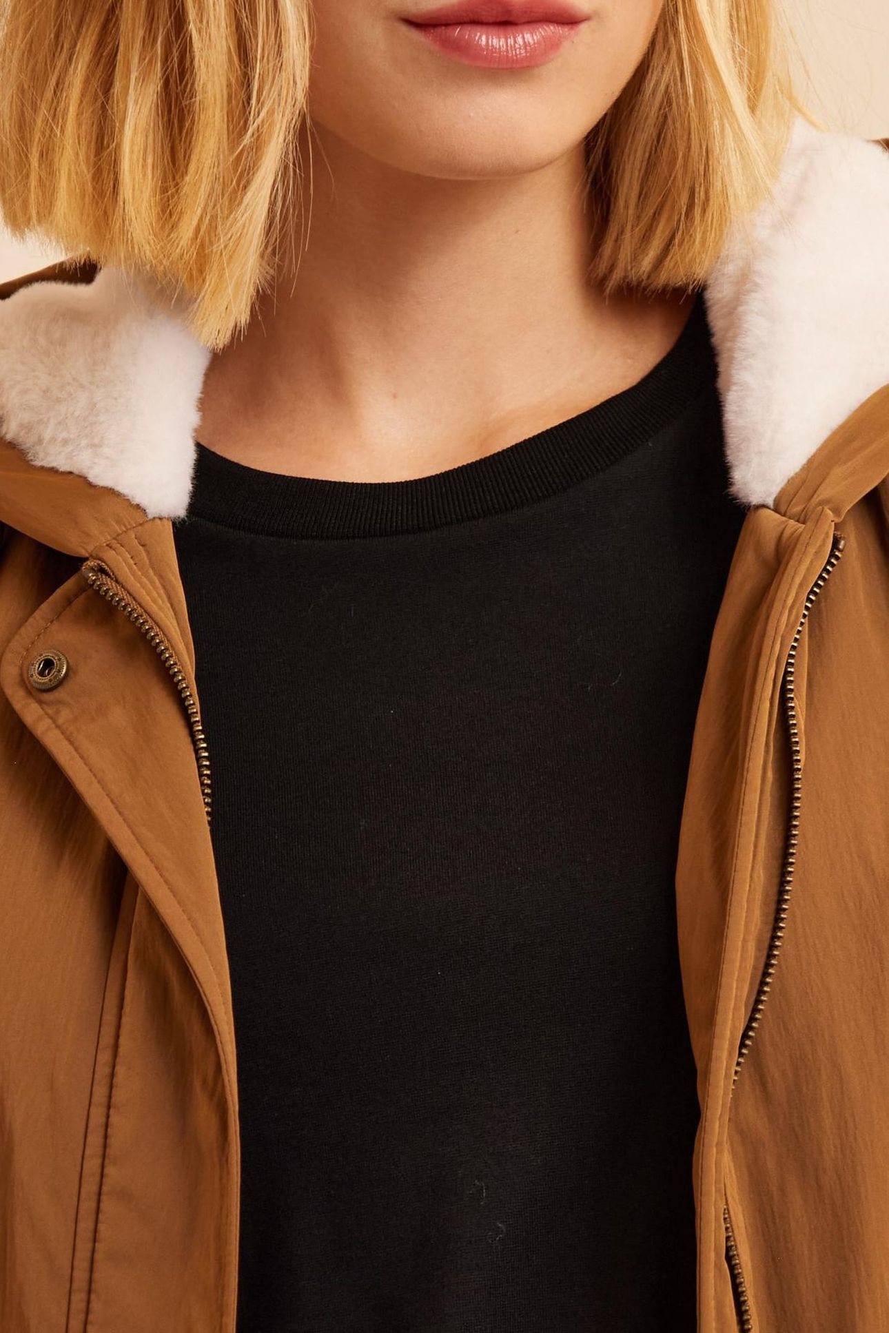 CAMEL NYLON FUR-LINED PARKA 7