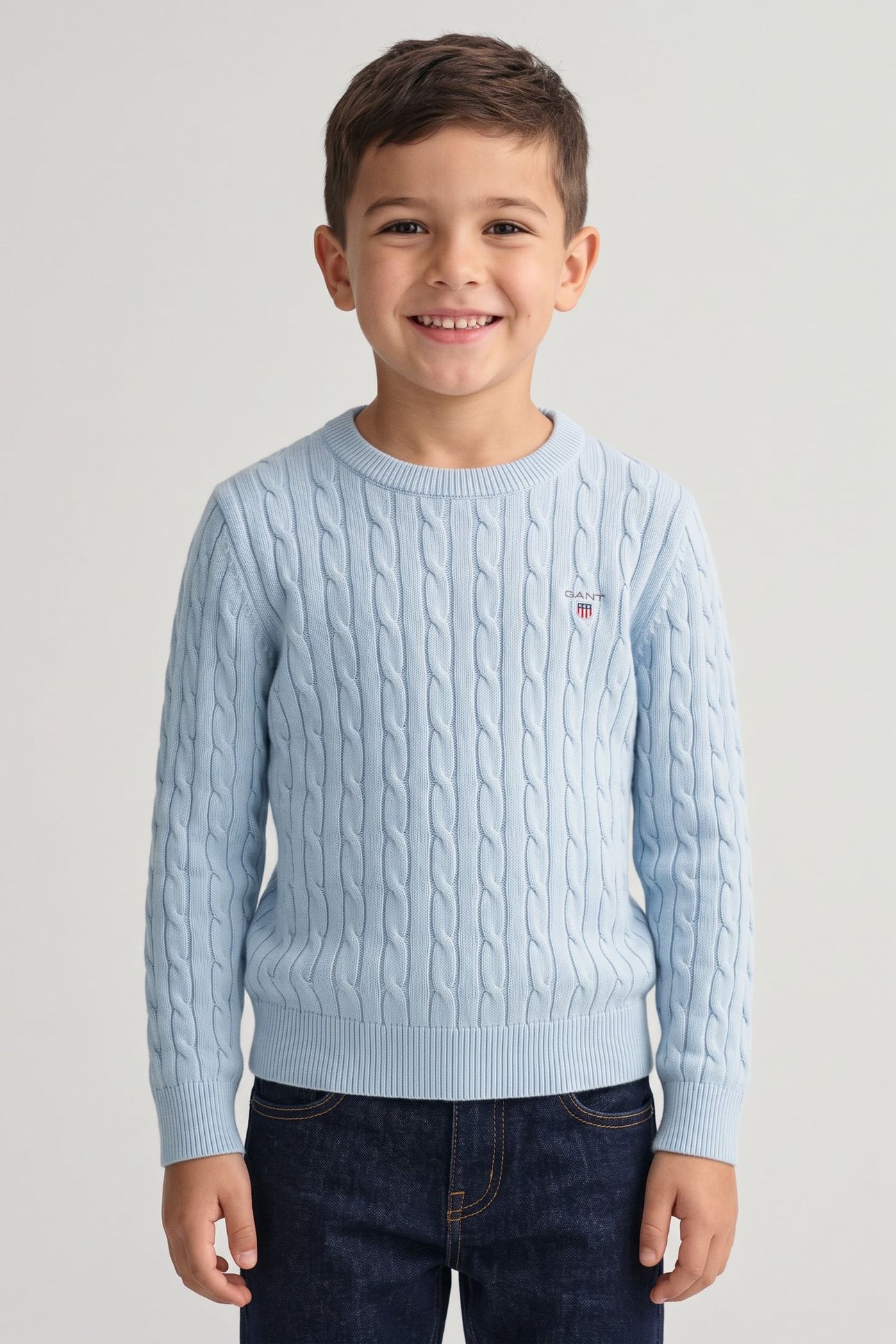 TEEN UNISEX SHIELD COTTON CABLE C-NECK CALMING BLUE 1