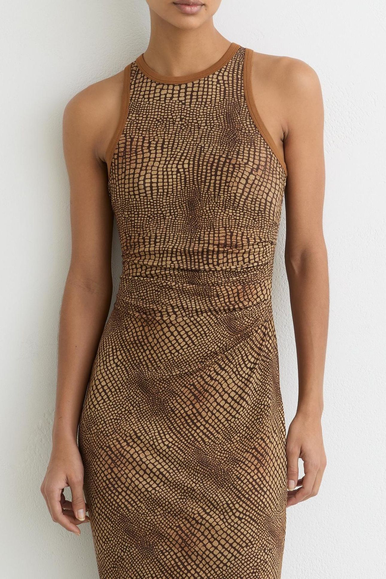 SNAKE PRINT JERSEY RACER DRESS BROWN 6