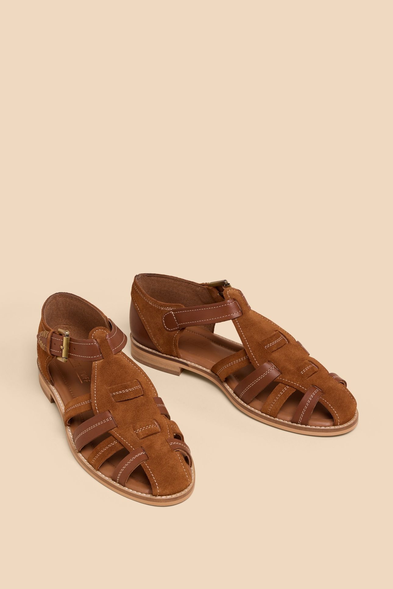 FLORAL LEATHER FISHERMAN SHOE MID TAN 6