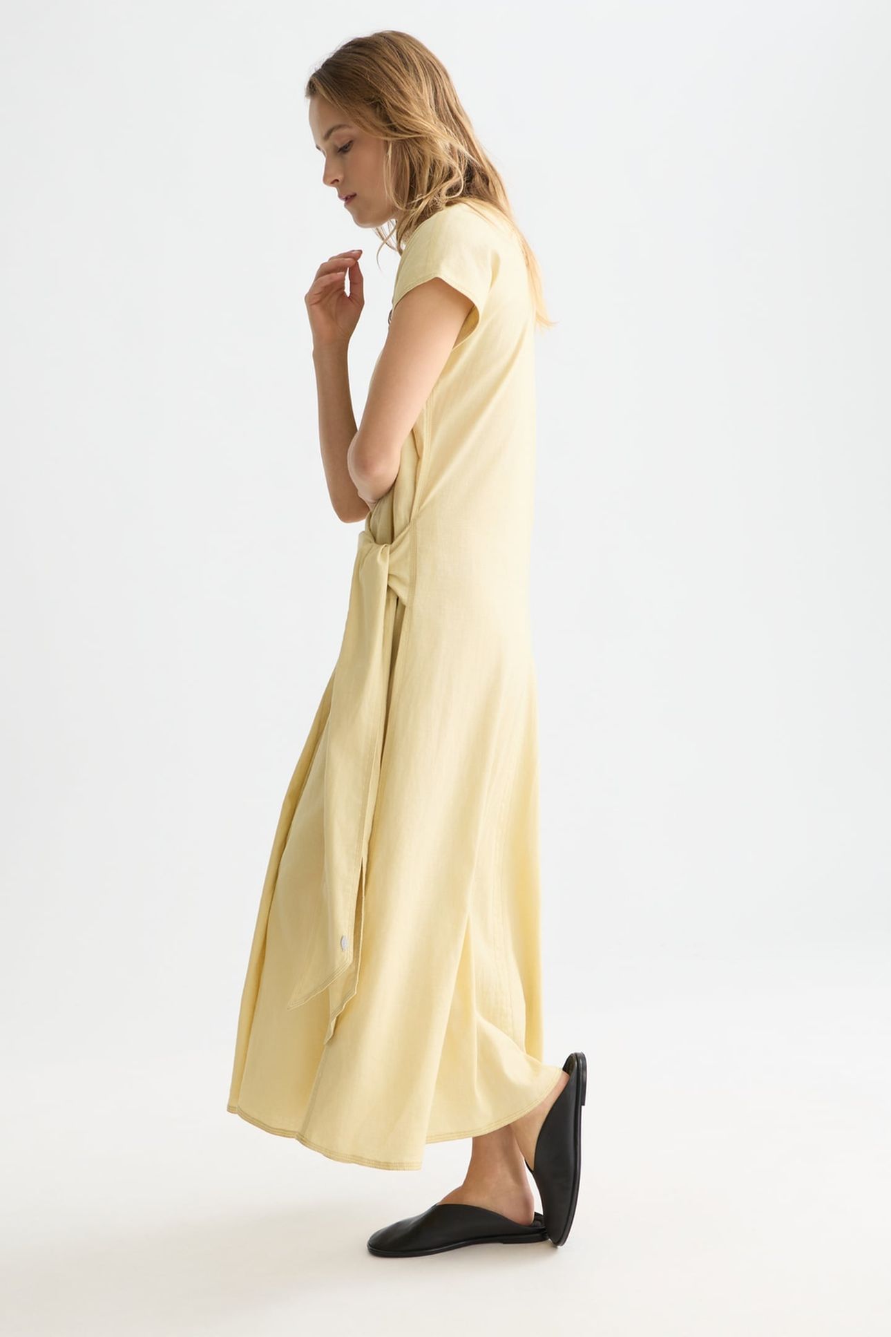 RELAXED LINEN BLEND ANKLE LENGTH TIE DRESS PARSNIP 6