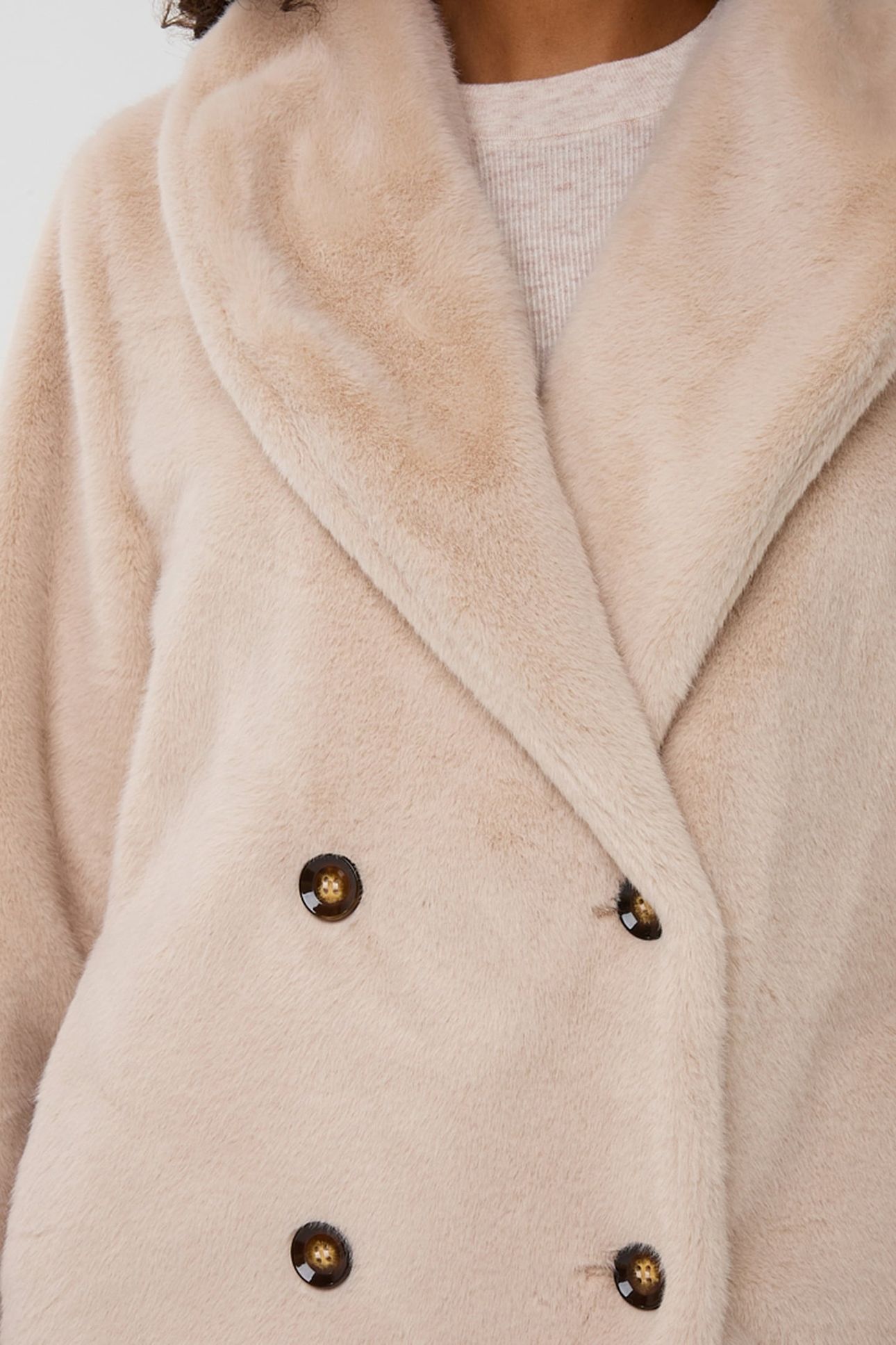 COAT SHAWL COLLAR FAKE FUR SAND 7