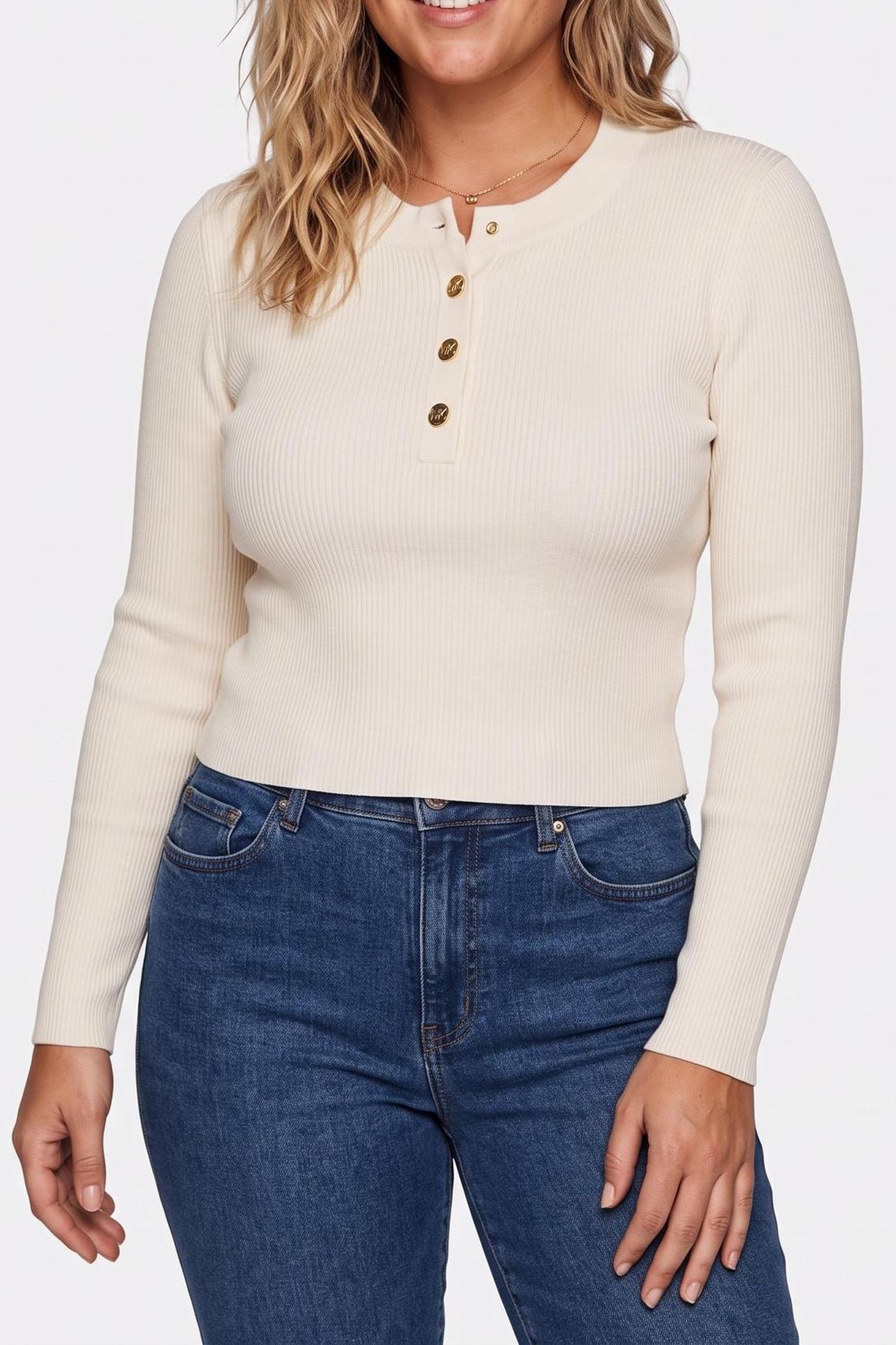 MERINO LS RIBED BUTN SWEATER BONE 1