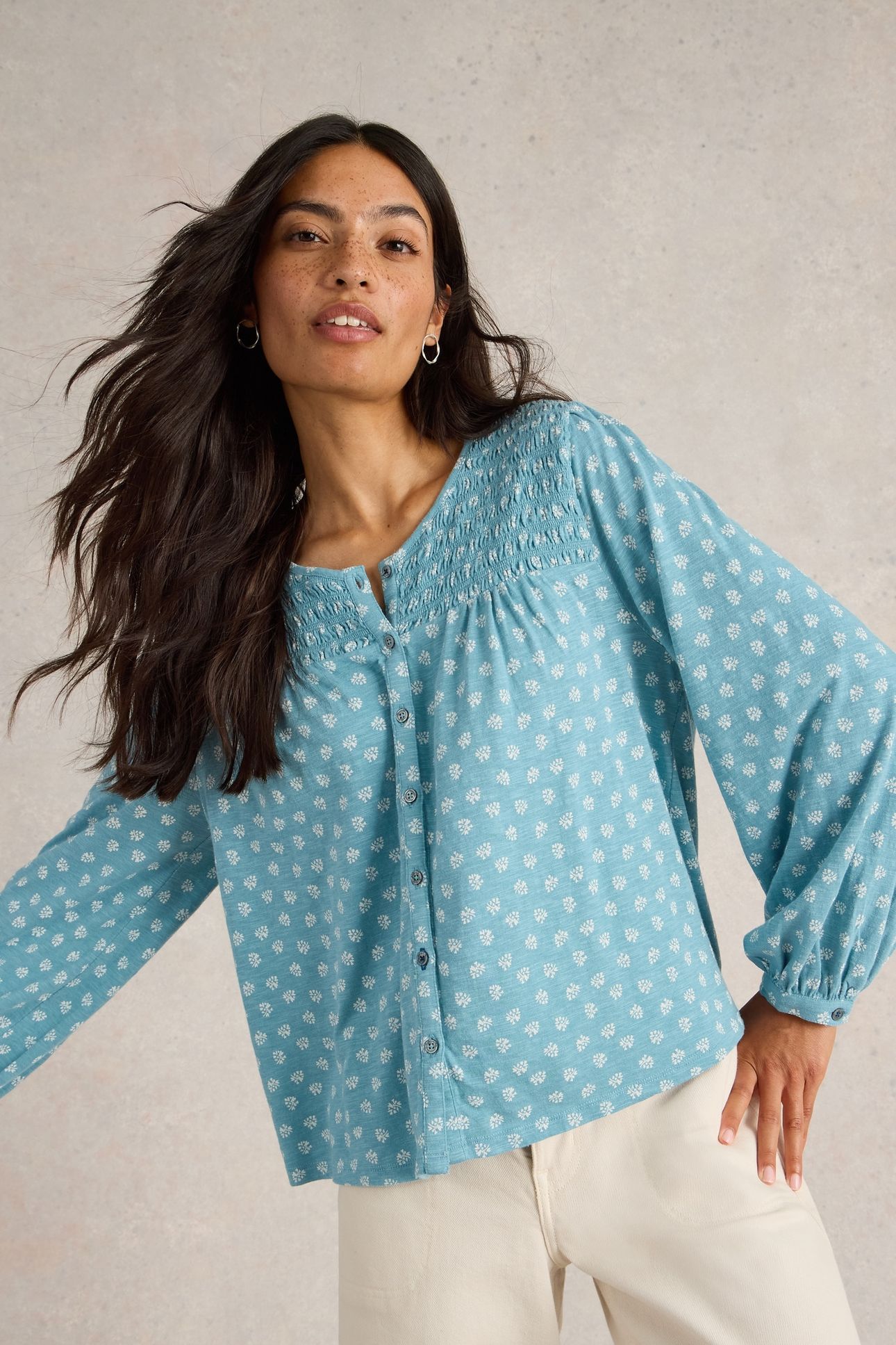 DANIELLA SHIRRED TOP BLUE PR 1