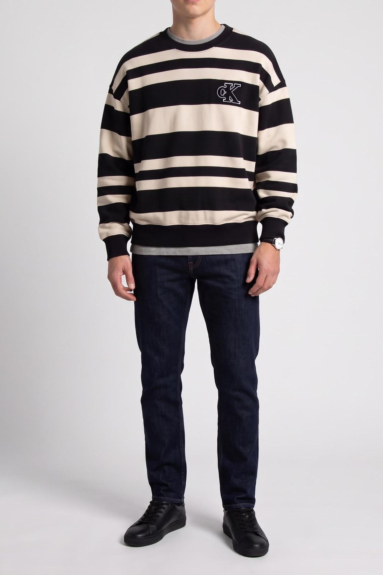 BOYS STRIPED MODERN SWEATSHIRT BLACK/WHITECAP GRAY 1