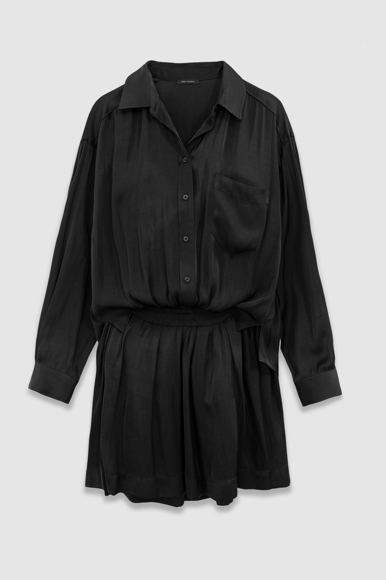BLACK SATIN TROMPE-L'OEIL SHIRT DRESS 4