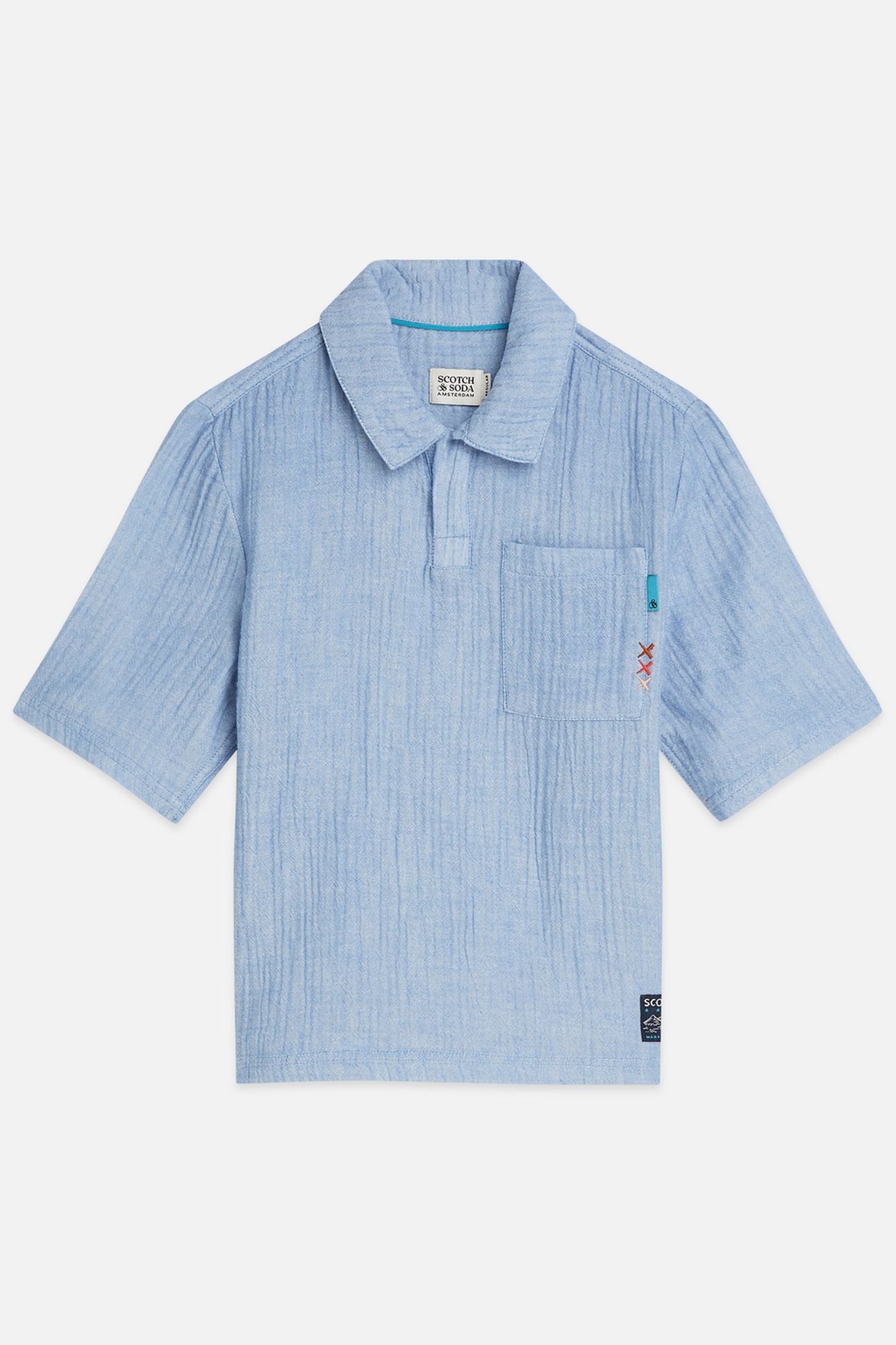 BOYS COTTON CHAMBRAY SHORTSLEEVE SHIRT NAVY 1