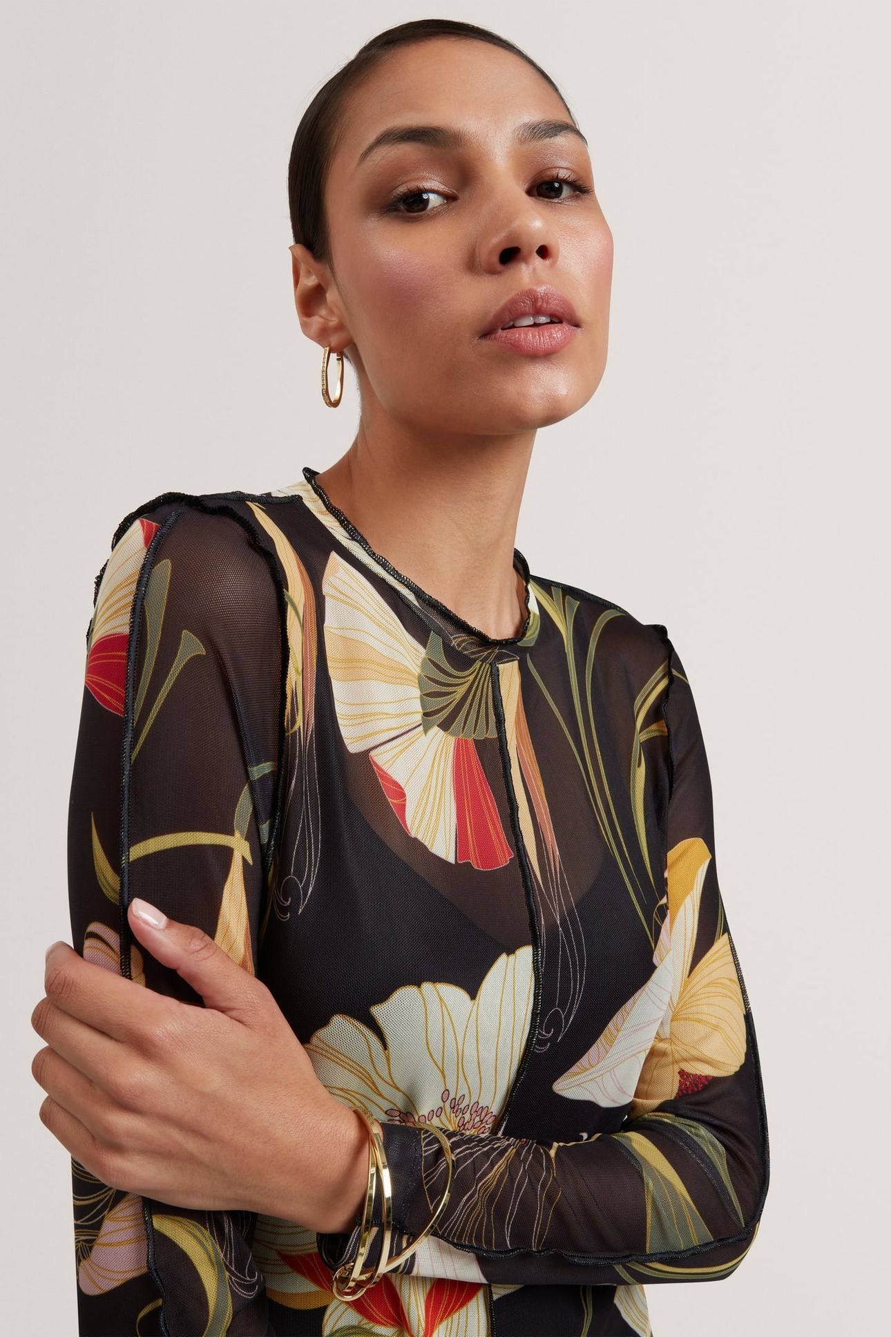 MESH LONG SLEEVE MIDI DRESS BLACK 4