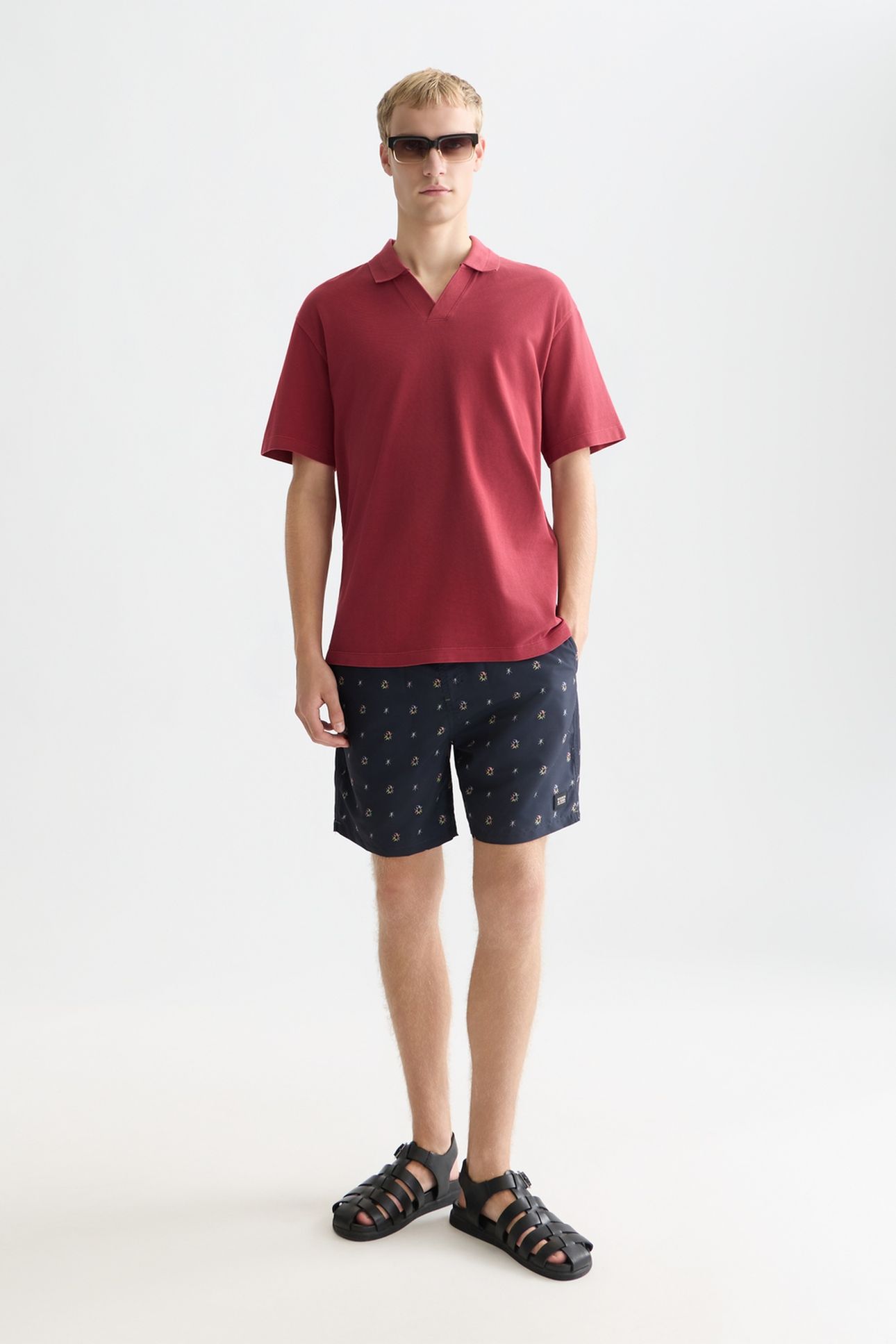 3 CROSSES PIQUE RELAXEDFIT GARMENTDYED POLO RED 3