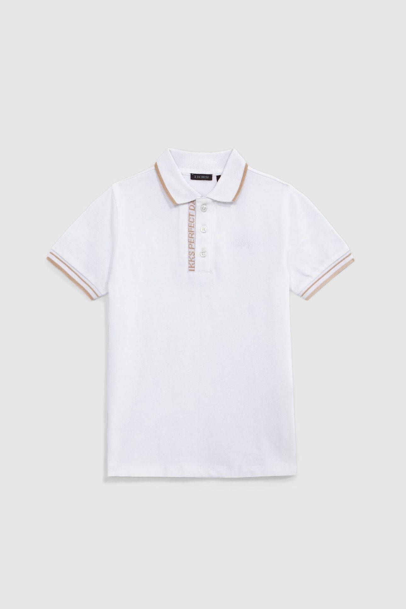 BOYS’ WHITE COTTON POLO SHIRT WITH STRIPED RIBBING 1