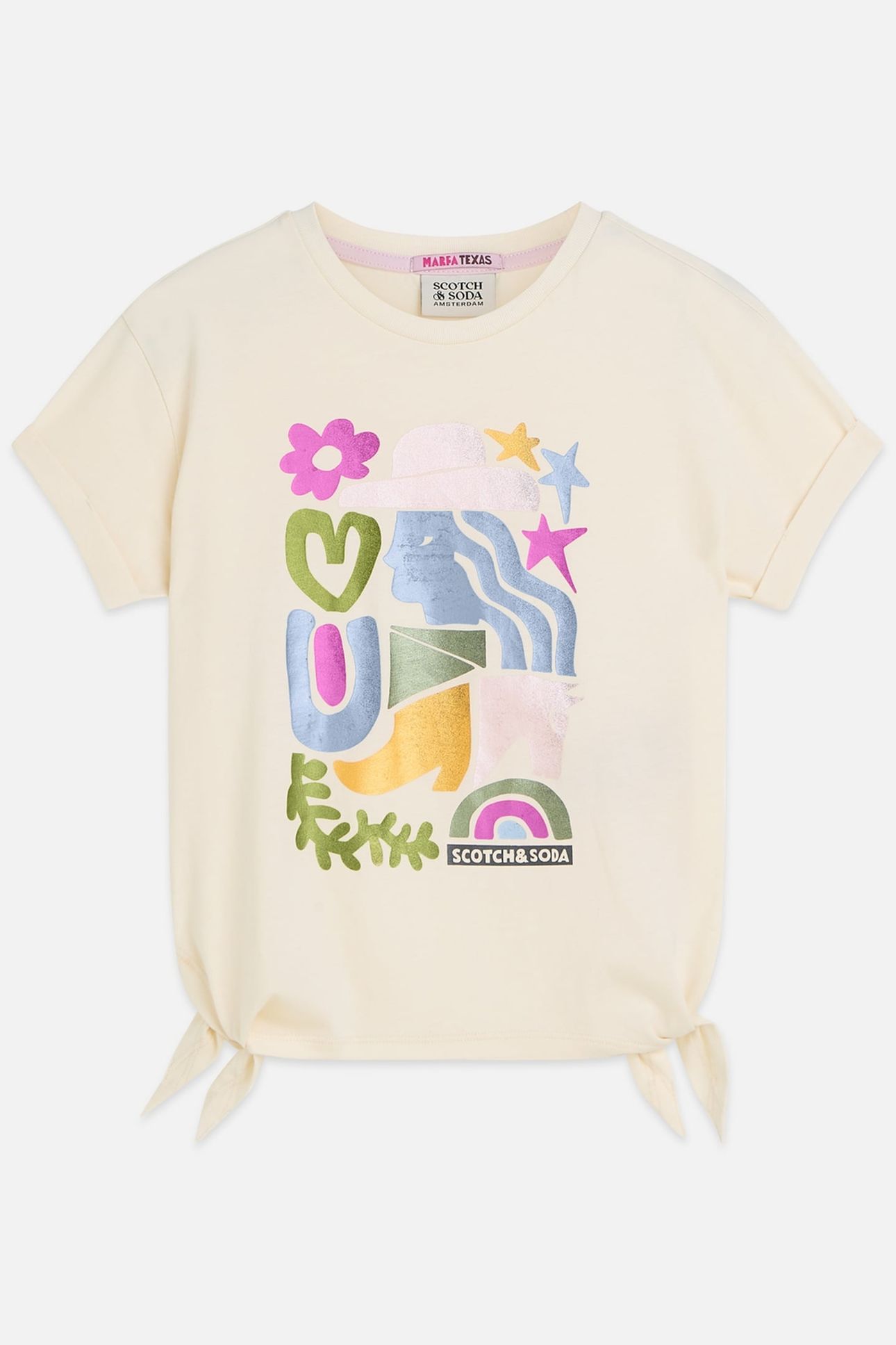 GIRLS FRONT ARTWORK RELAXEDFIT KNOTTED TSHIRT LIGHT BEIGE 1