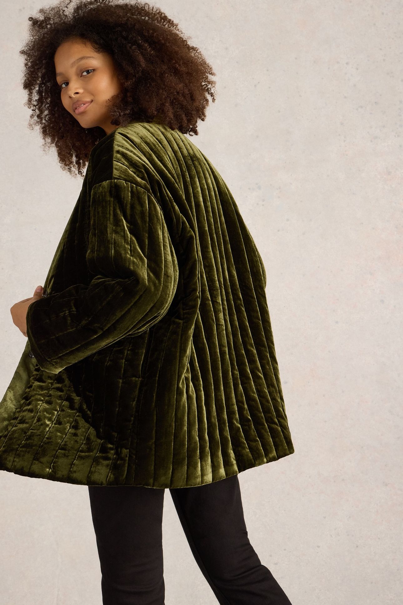 OPAL VELVET KIMONO JACKET KHAKI GRN 2