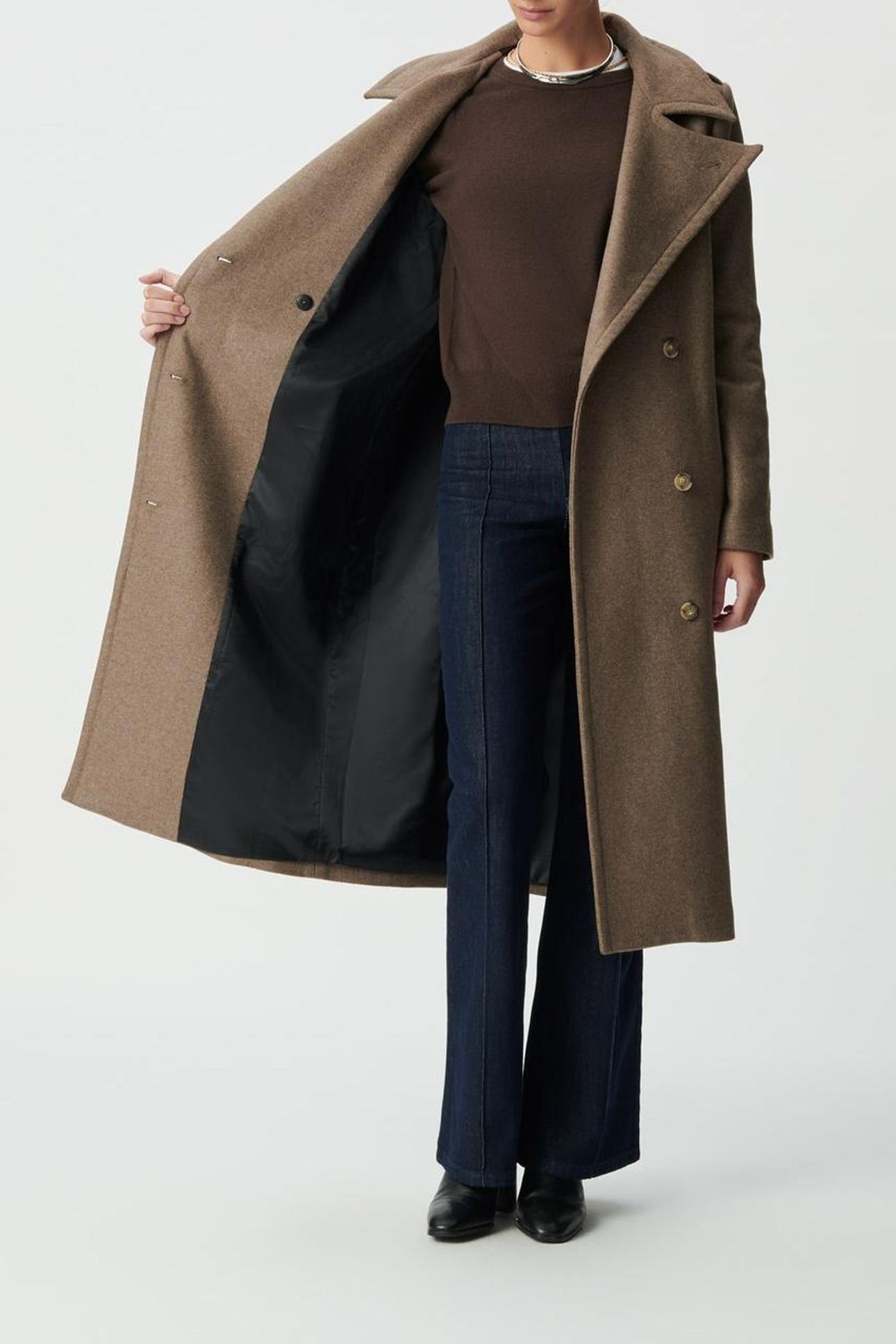 BEIGE WOOLCLOTH BELTED PEA-STYLE LONG COAT 7