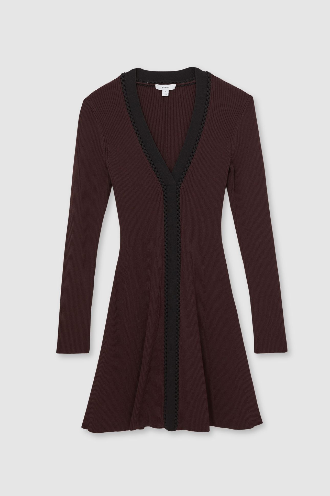 CRAFT DETAIL KNITTED MINI DRESS BURGUNDY/BLACK 4