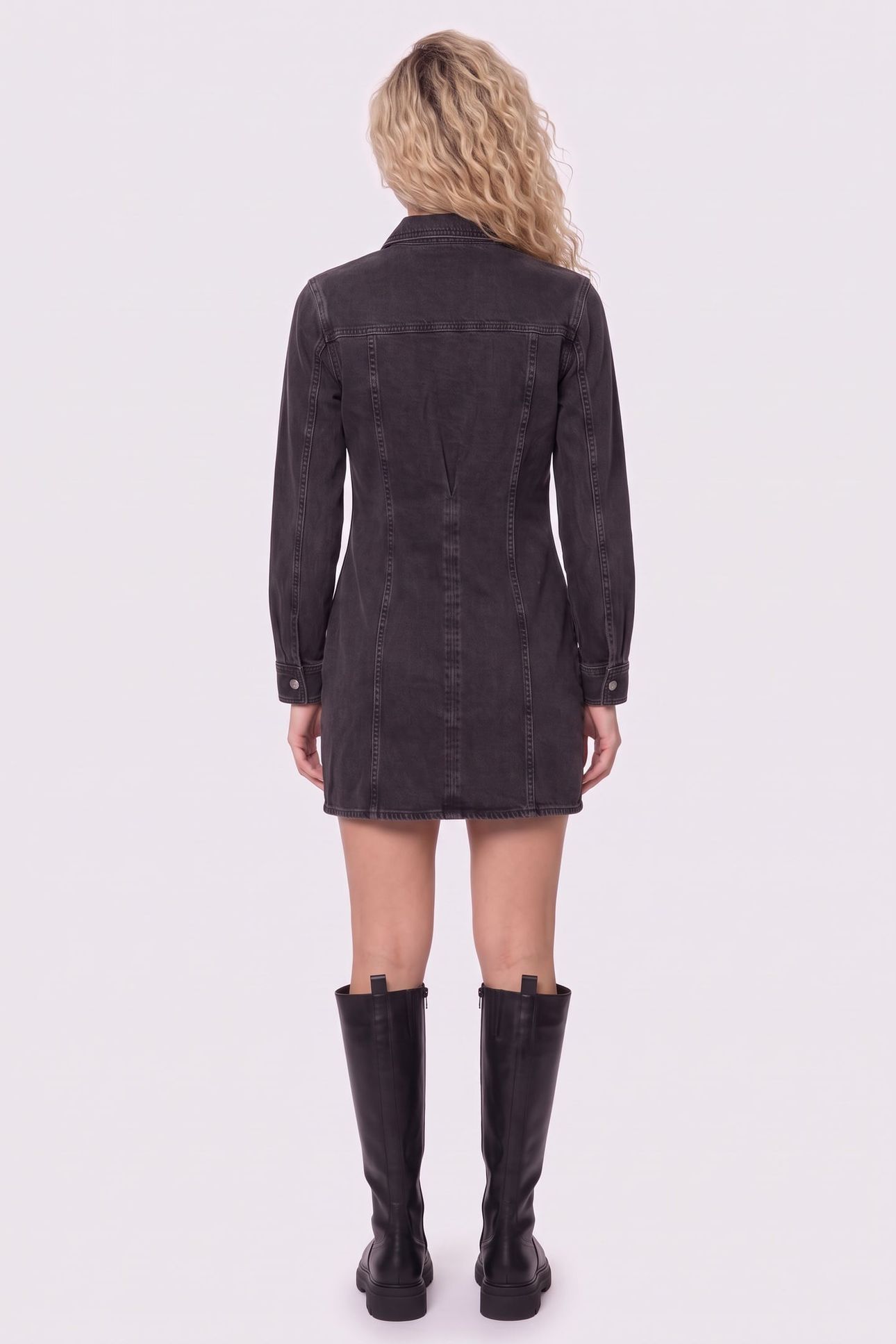 LS DENIM MINI DRESS ESSENTIAL BLACK 2