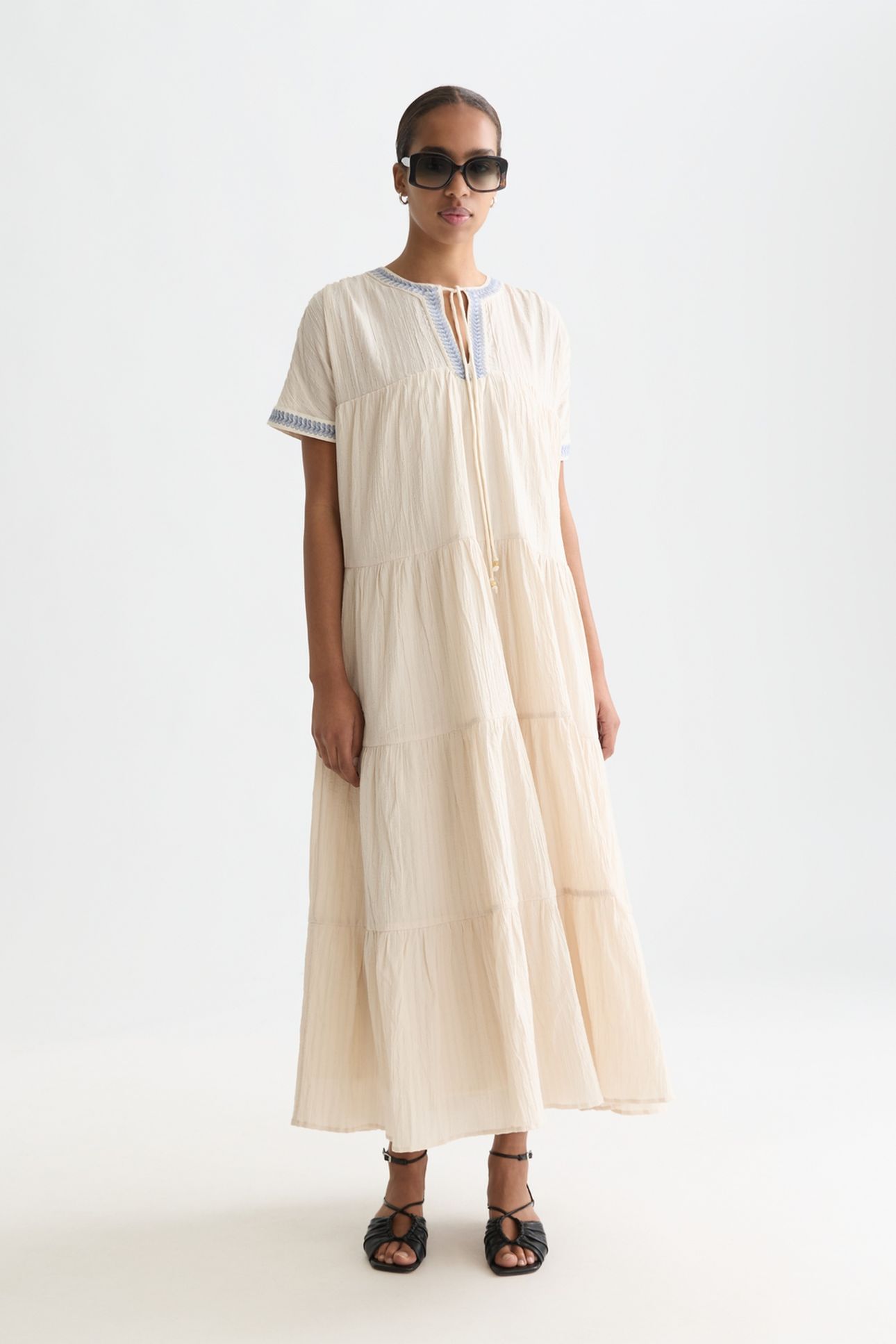 COTTON CREPE ANKLE LENGTH CAFTAN DRESS FOG 1