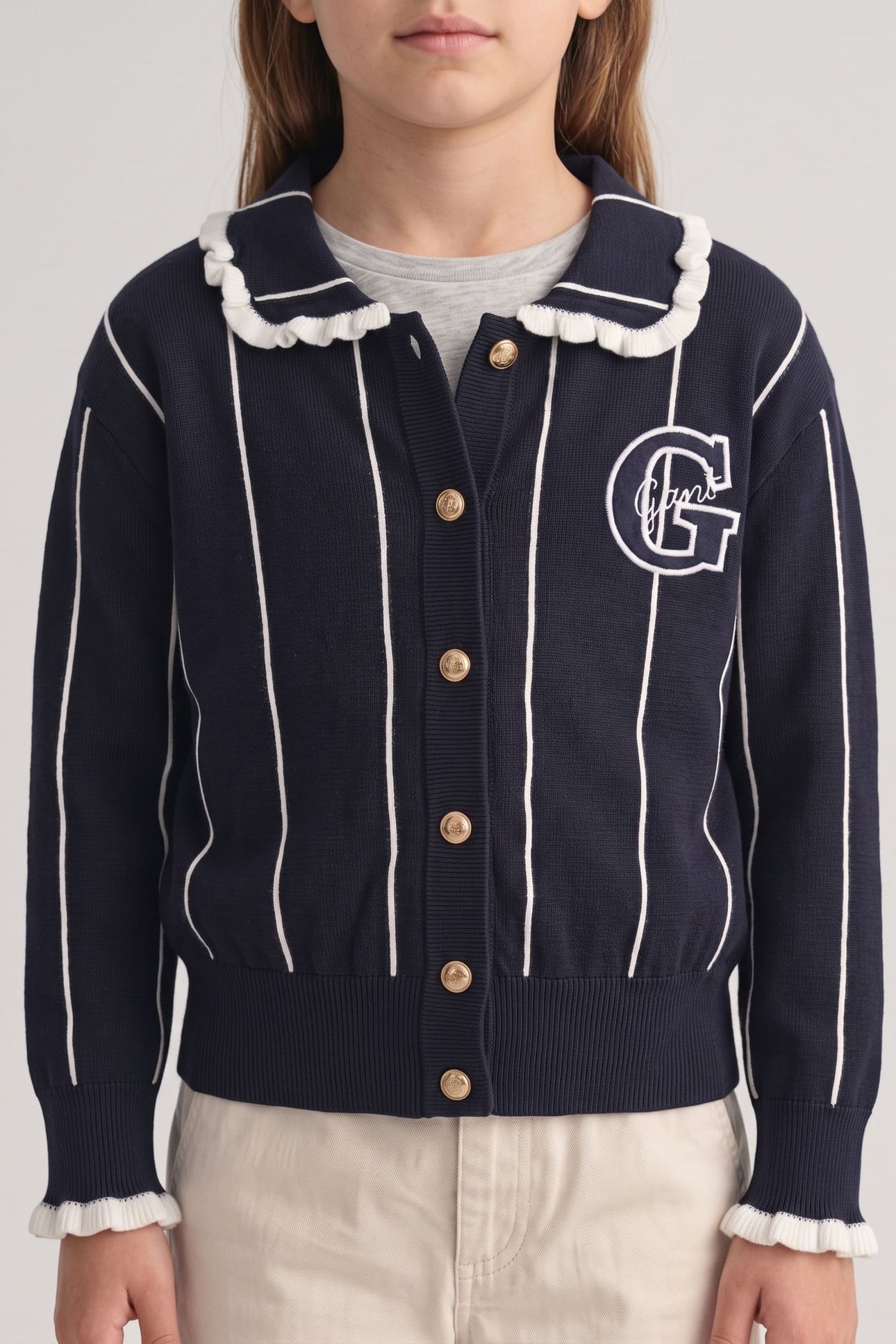 TEEN GIRLS STRIPED KNITTED CARDIGAN EVENING BLUE 1