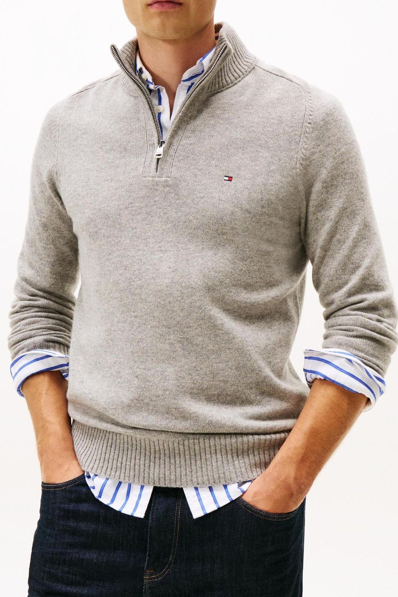 LAMBSWOOL ZIP MOCK LIGHT GREY HEATHER 1