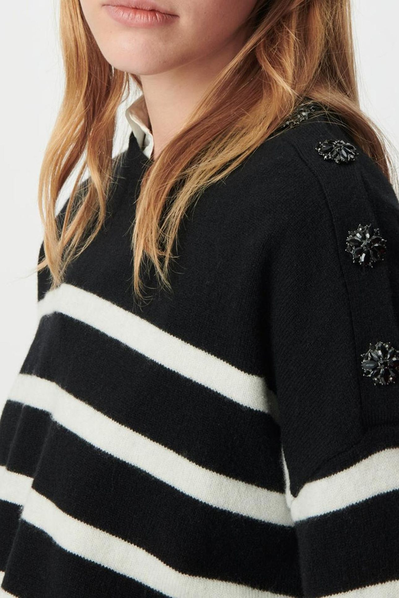 BLACK ECRU PURE WOOL SAILOR SWEATER, BUTTONS 5