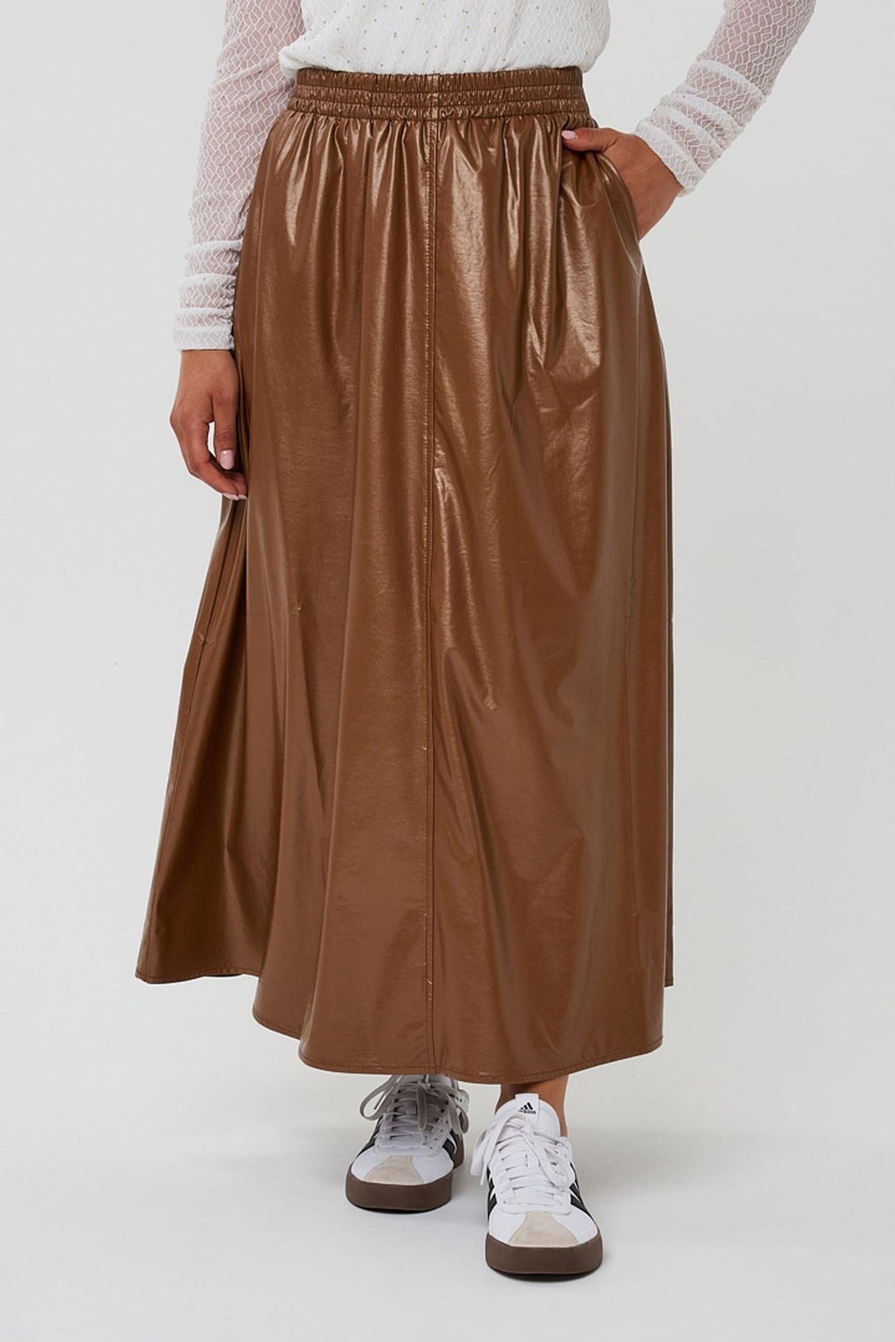 SKIRT LONG METALLIC PU BRONZE METALLIC 2