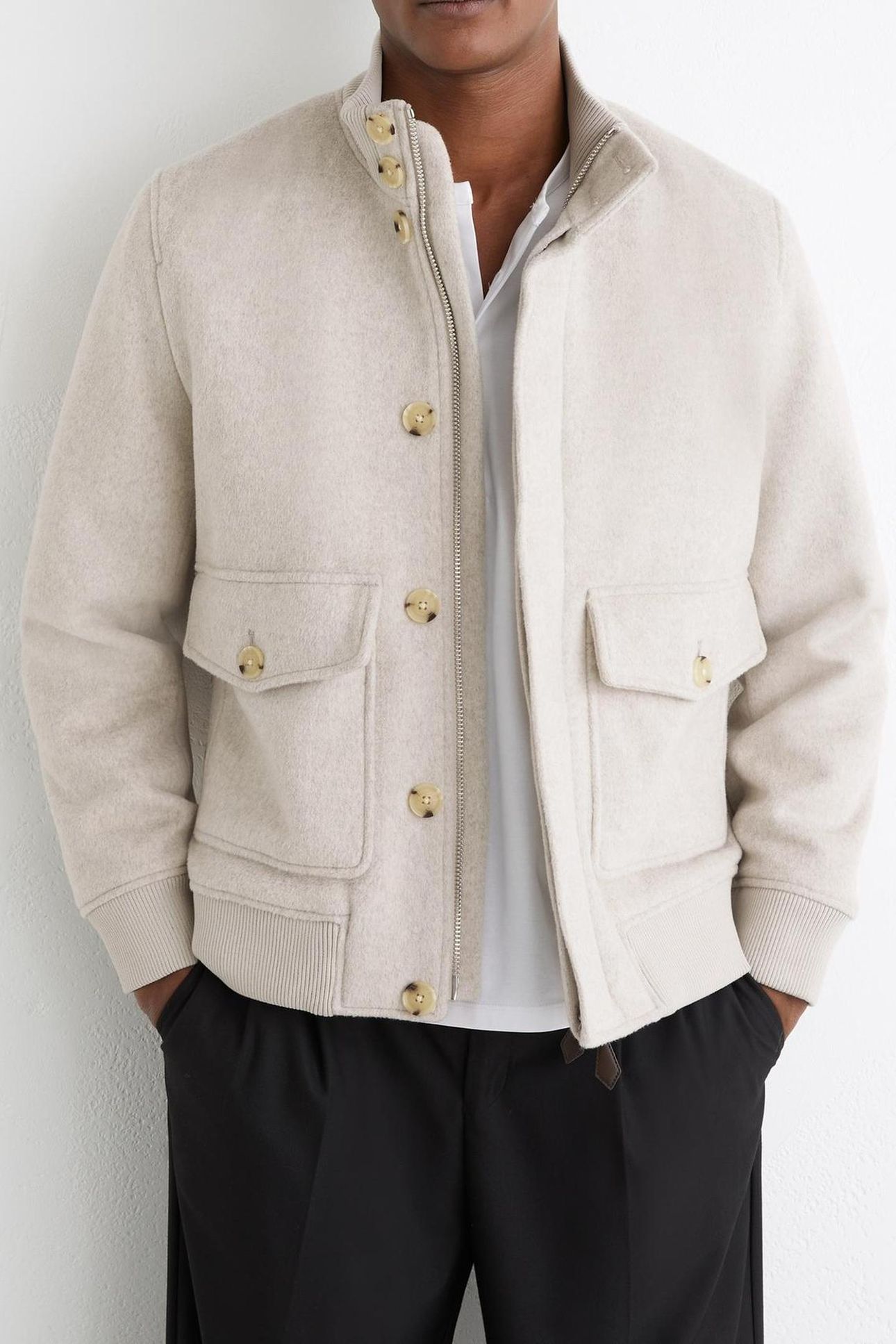 SHORT WOOL BOMBER JACKET OATMEAL 2