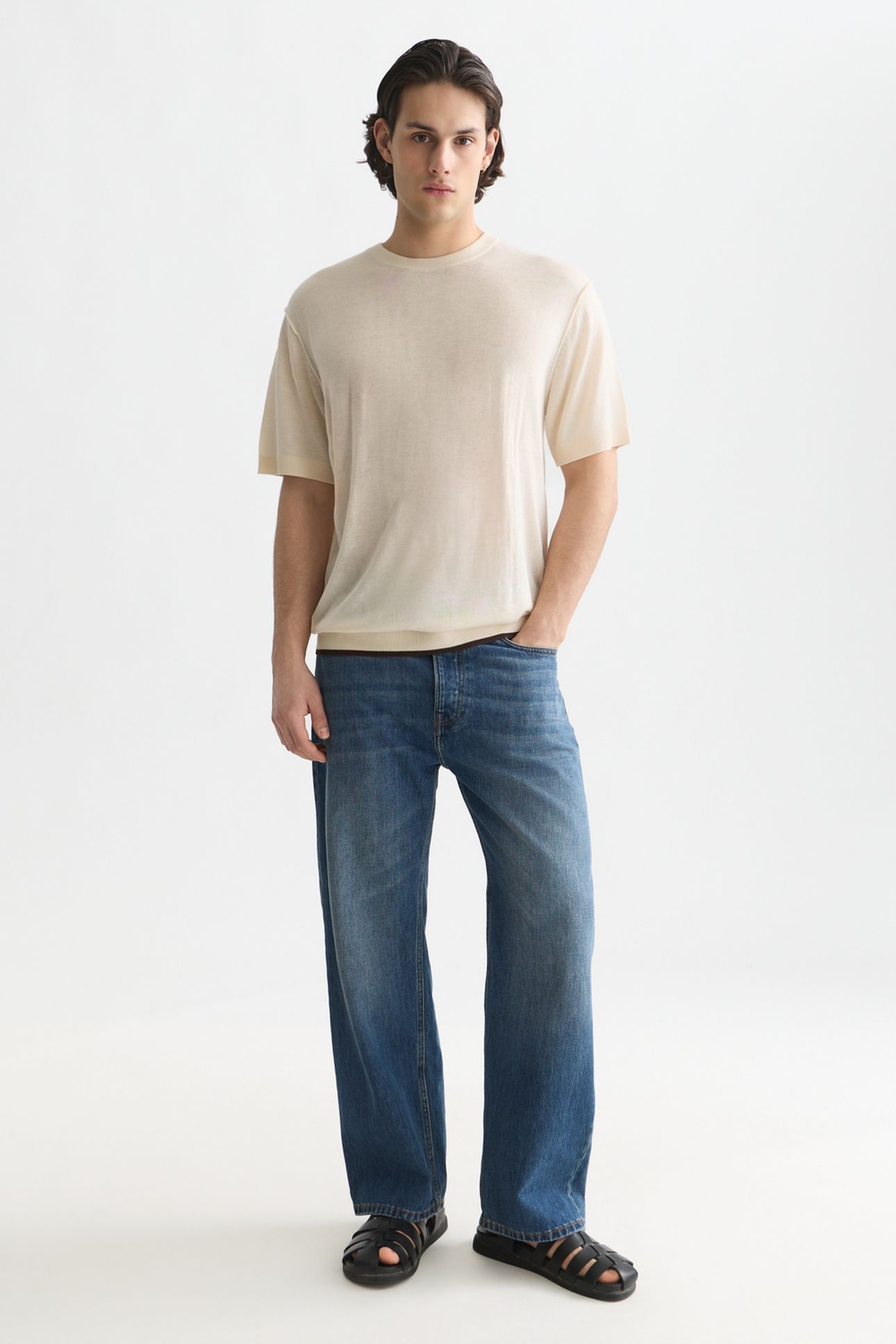 KNITTED RELAXED-FIT T-SHIRT LIGHT BEIGE 3
