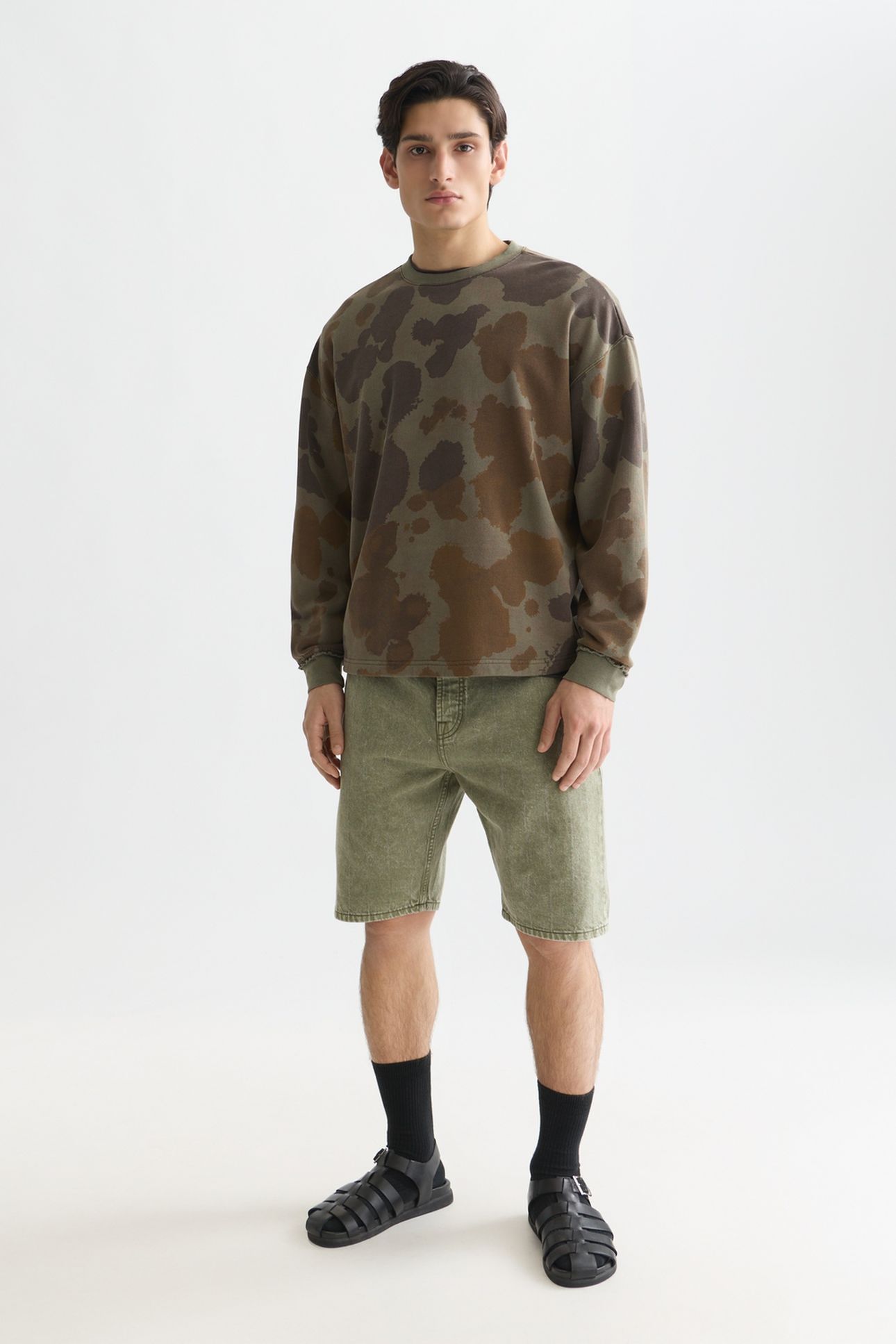 PRINTED OVERDYED LOOSEFIT SWEATSHIRT DARK BEIGE 3