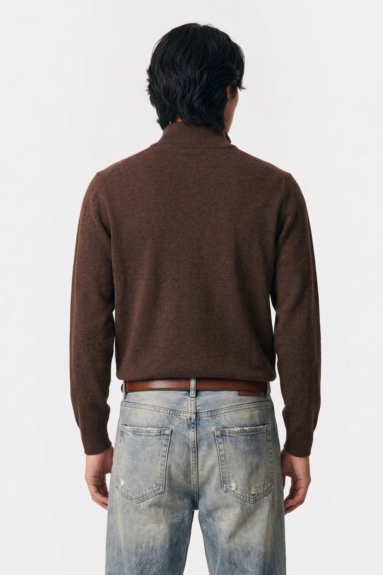 CLASSIC COTTON HALF ZIP BROWN MELANGE 2