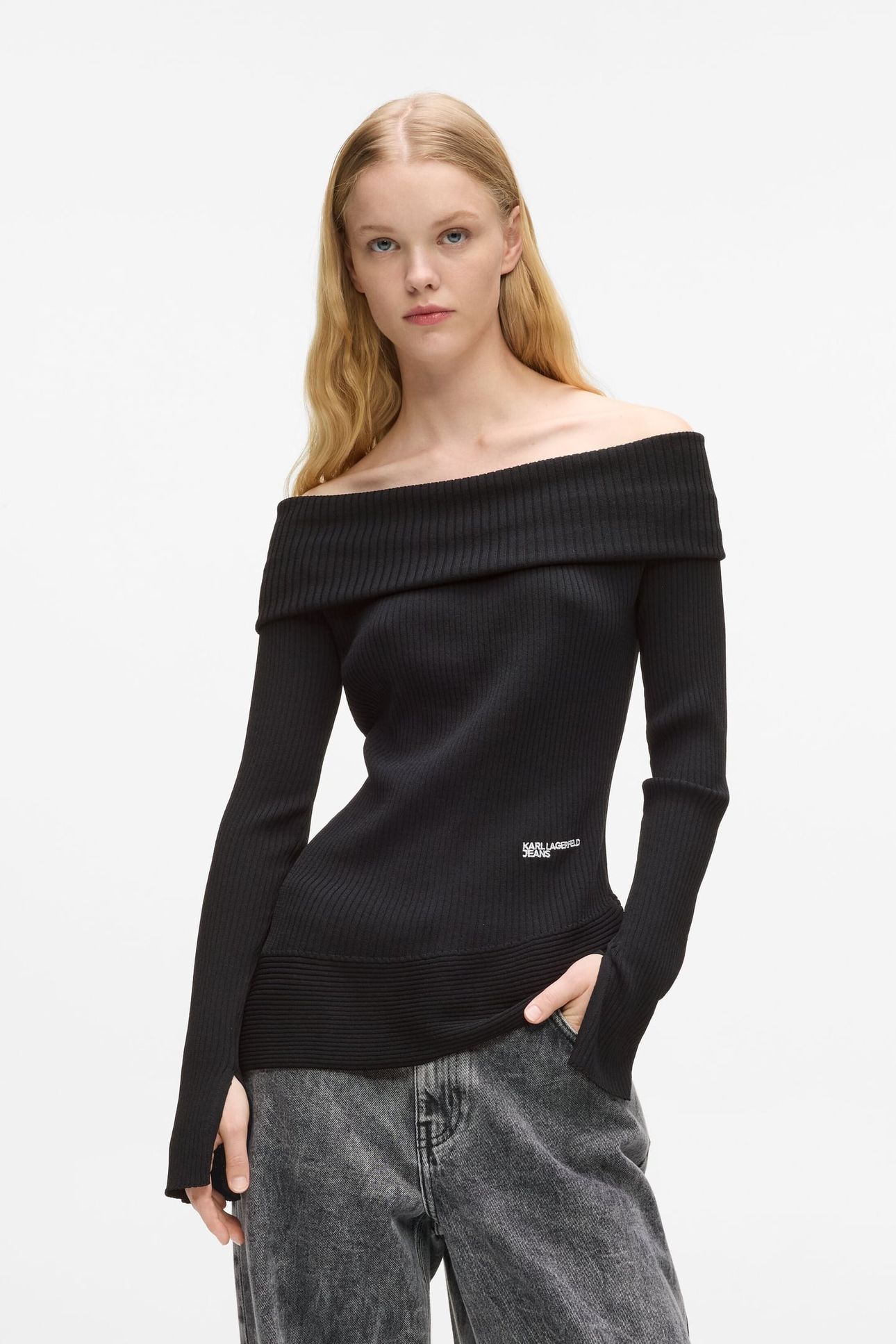 KLJ OFF SHOULDER KNIT BLACK 1