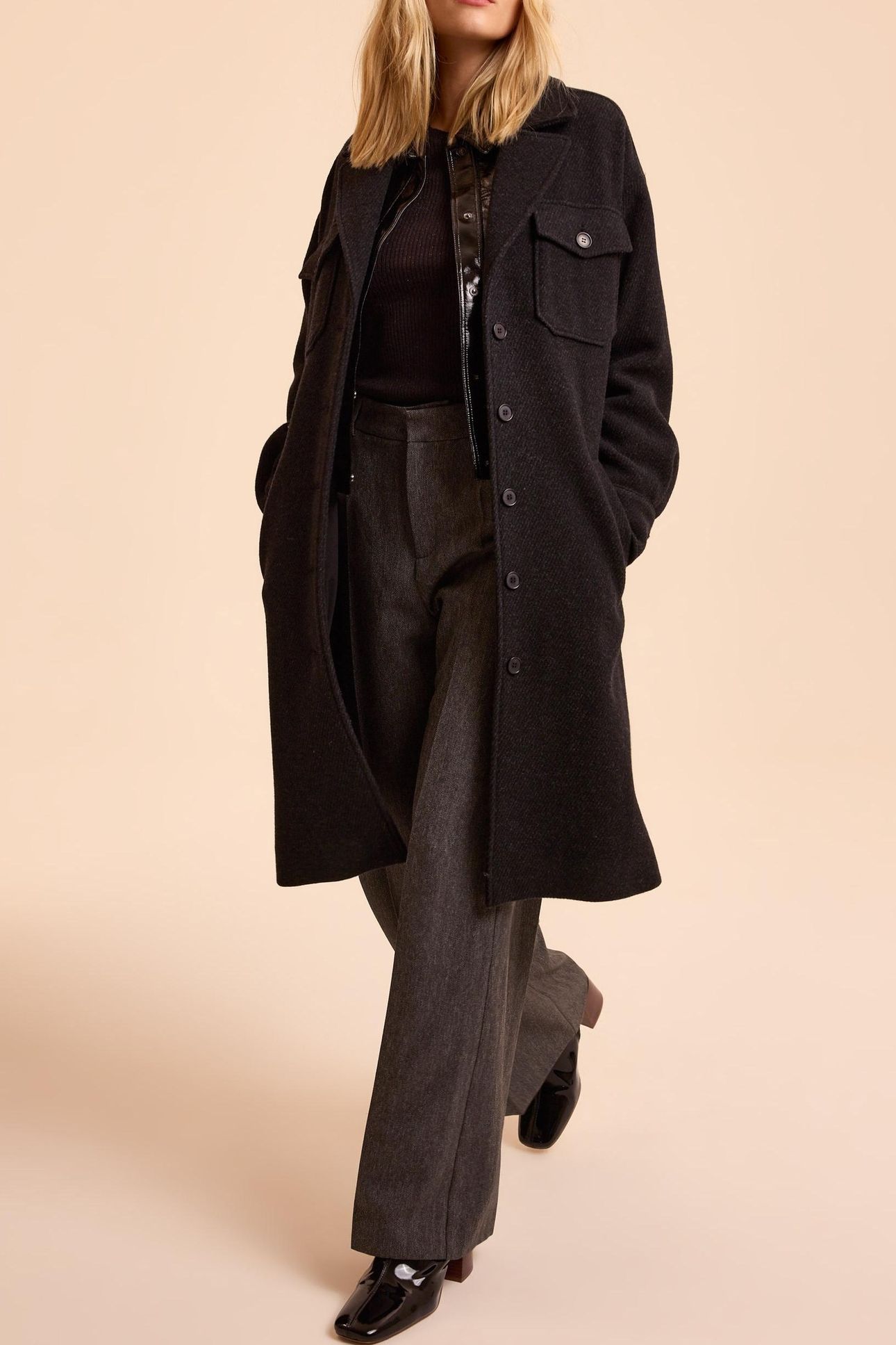 GREY OVERSHIRT-STYLE LONG COAT 3